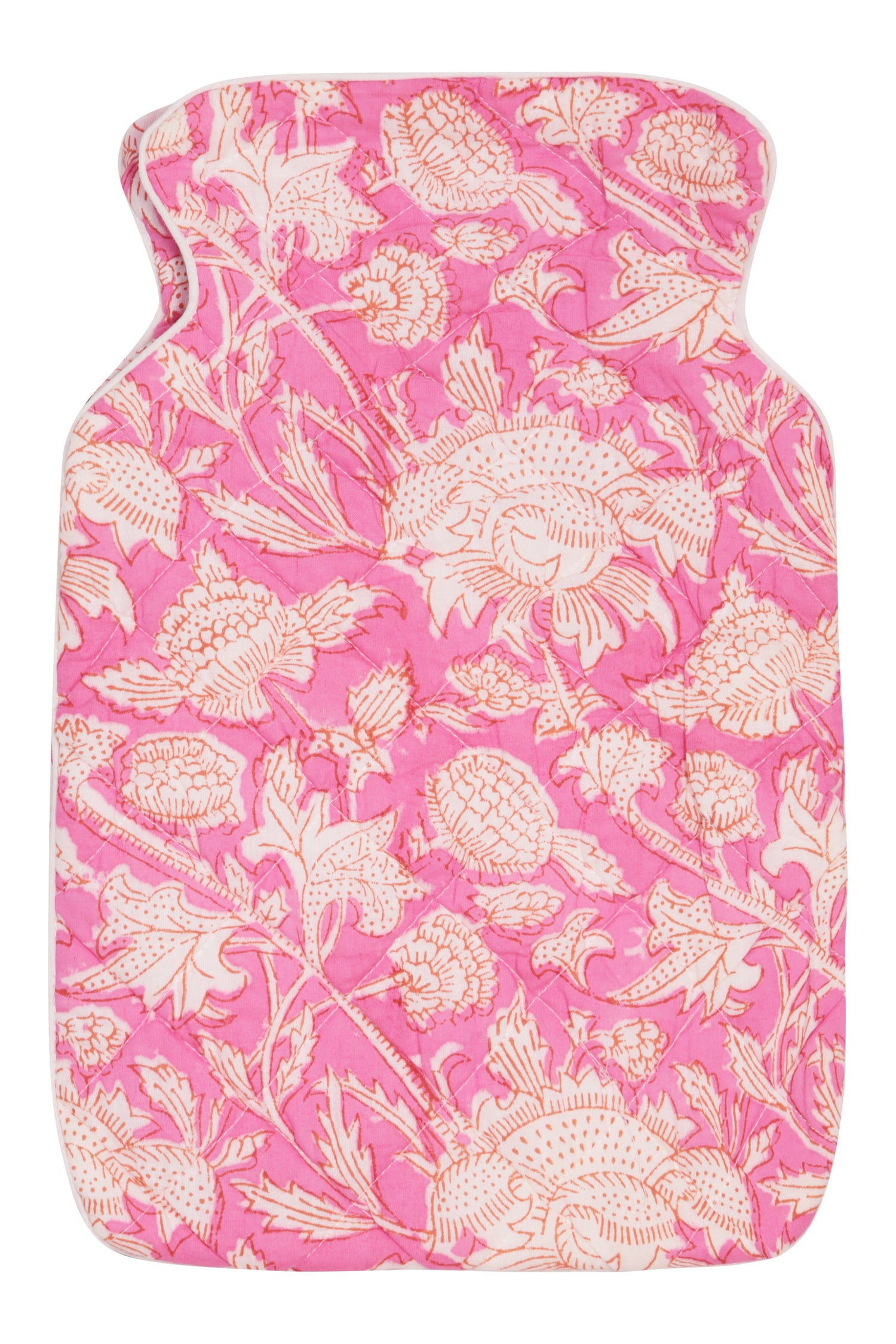 Hand Block Printed Hot Water Bottle Cover - Hibiscus Pink