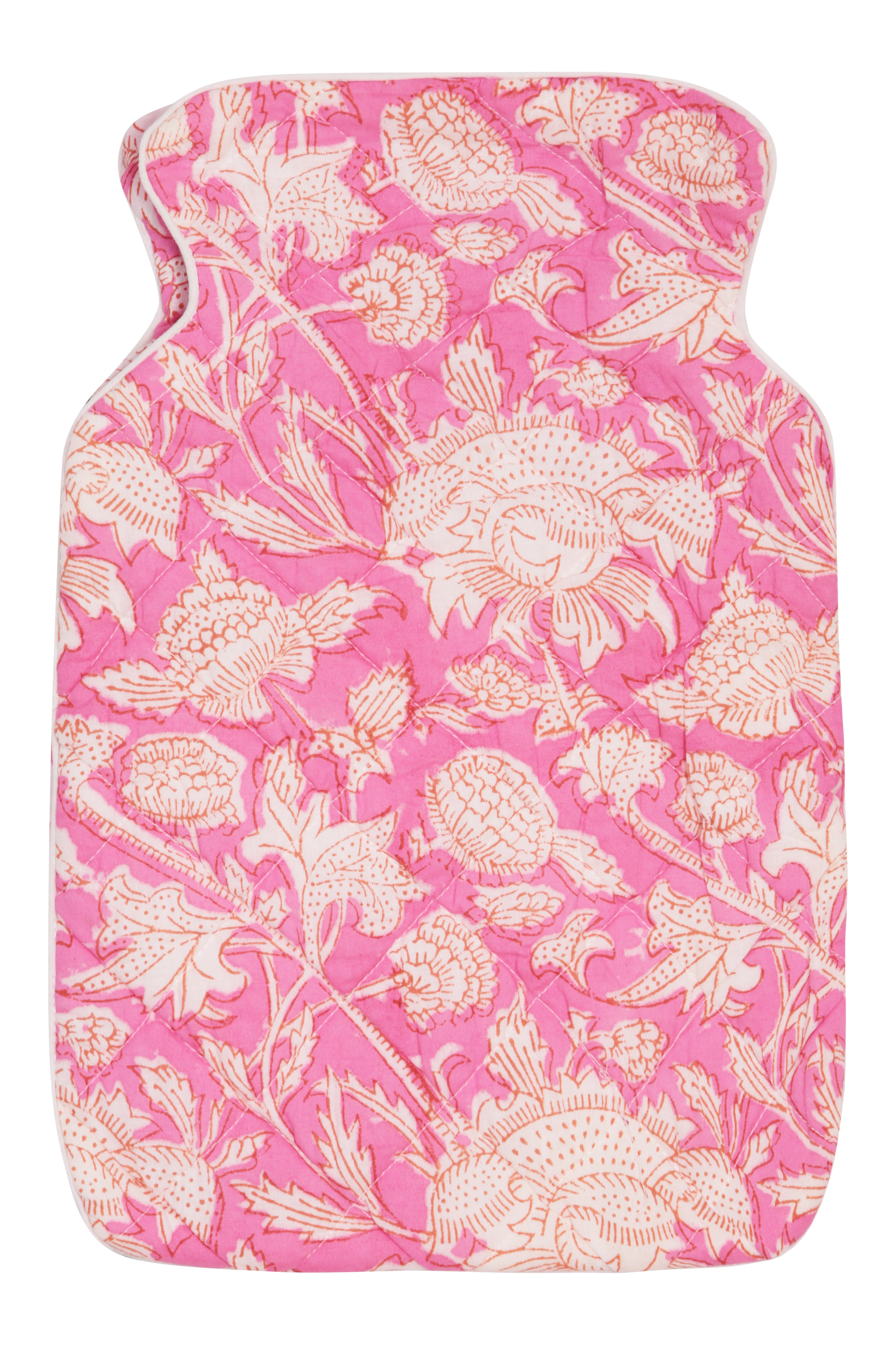 Hand Block Printed Hot Water Bottle Cover - Hibiscus Pink