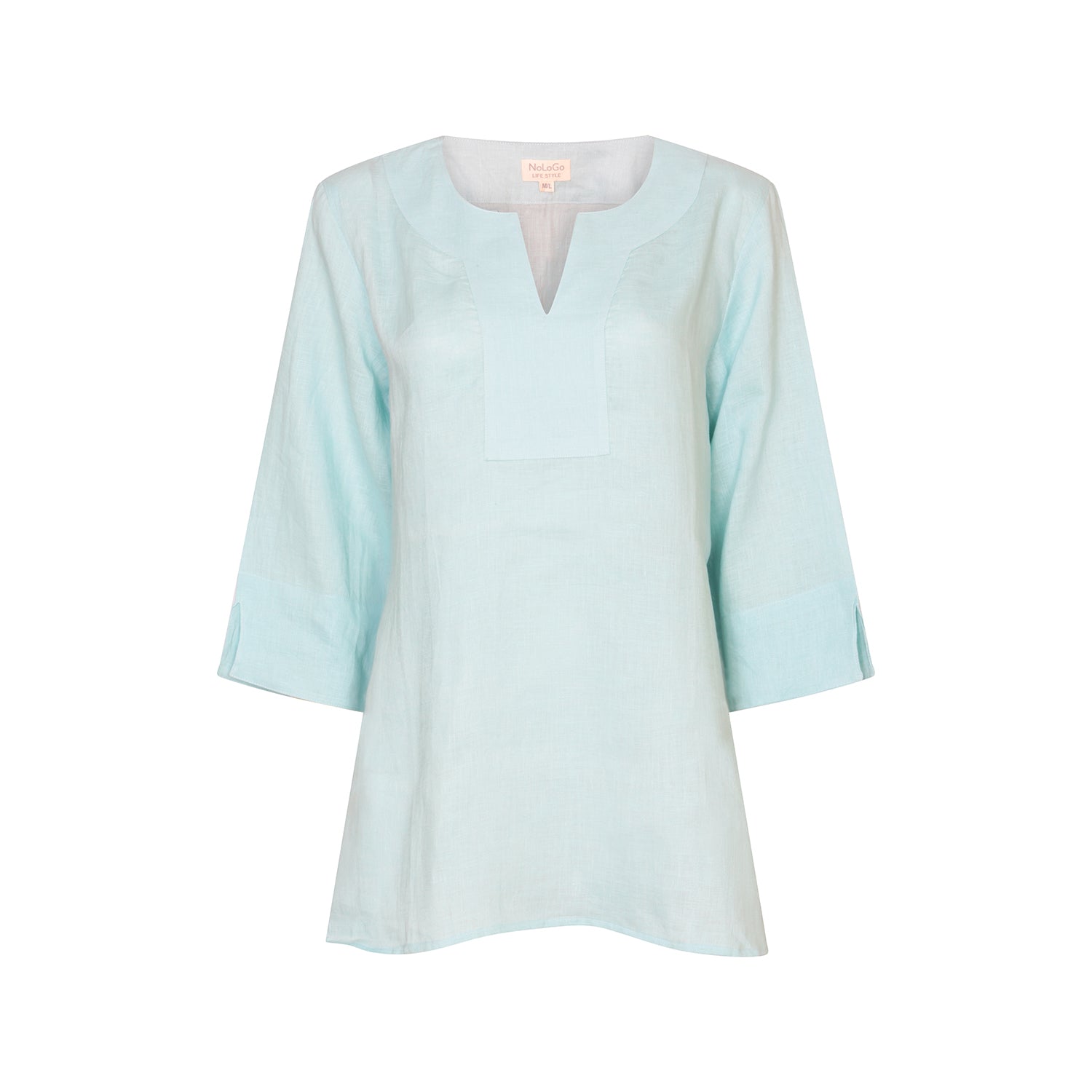 Lifestyle Long Linen Top - Sky Aqua Blue