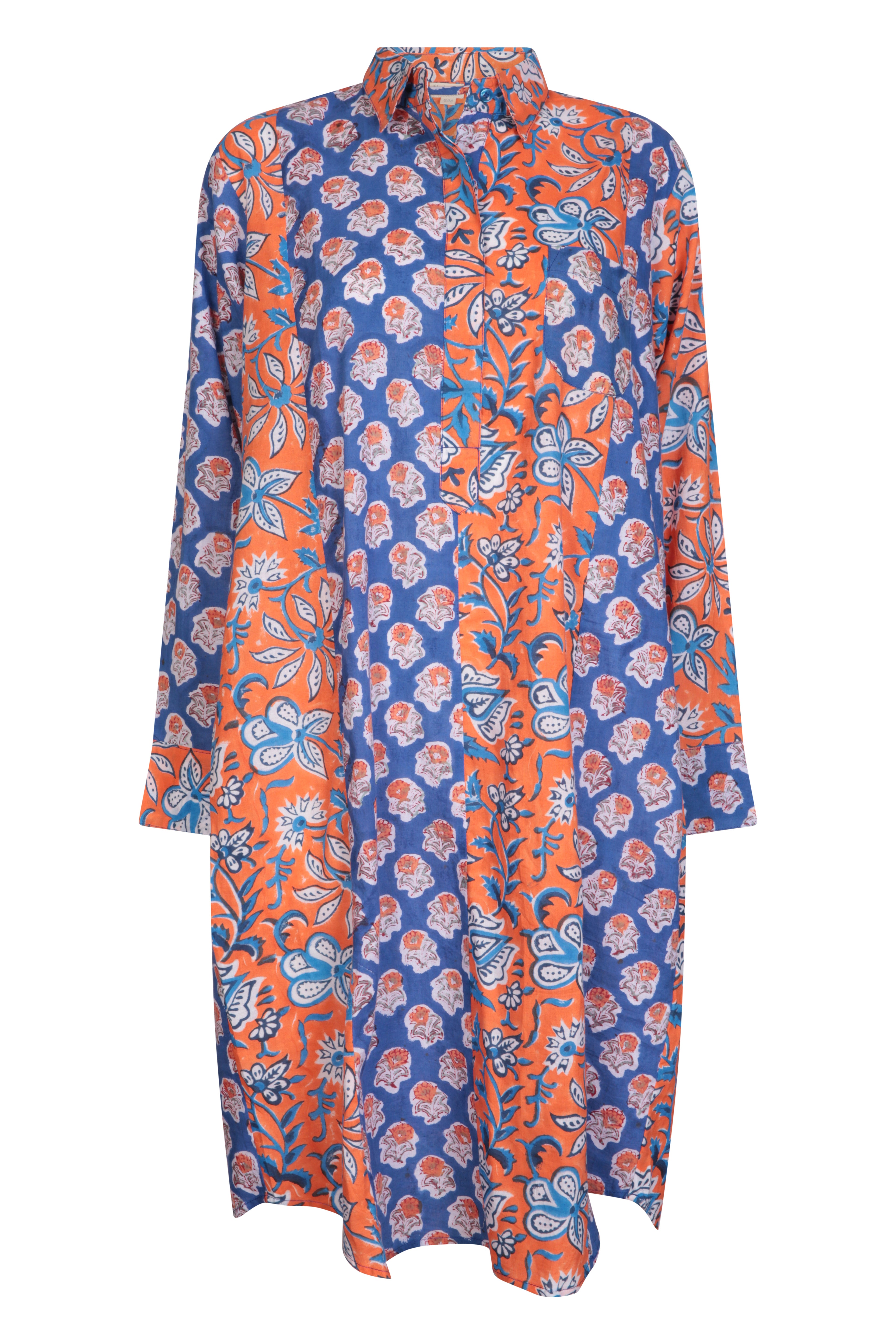 Mix Match Shirtdress Cotton Blue & Mustard