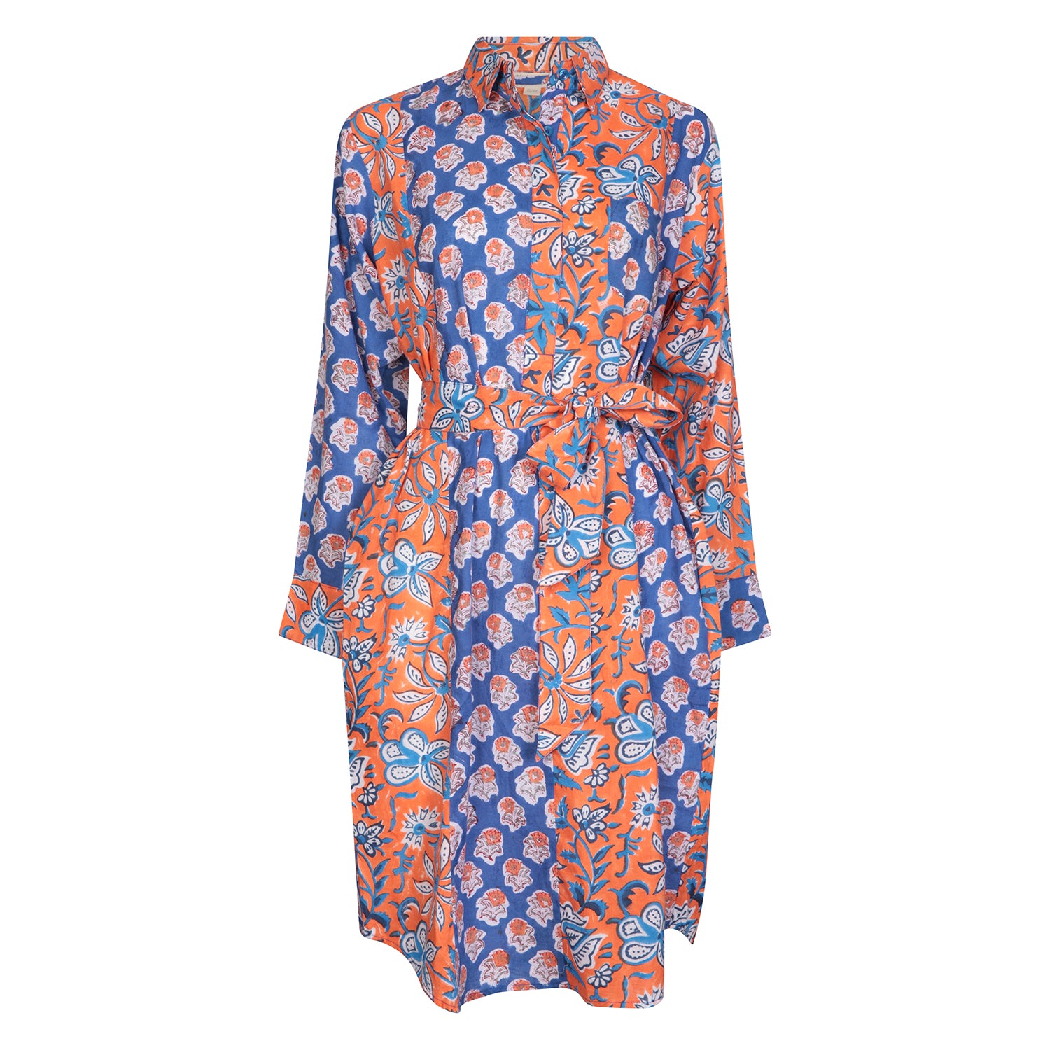 Mix Match Shirtdress Cotton Blue & Mustard