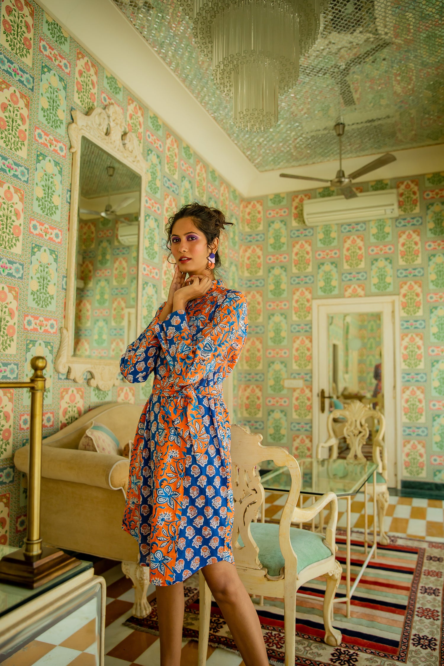 Mix Match Shirtdress Cotton Blue & Mustard