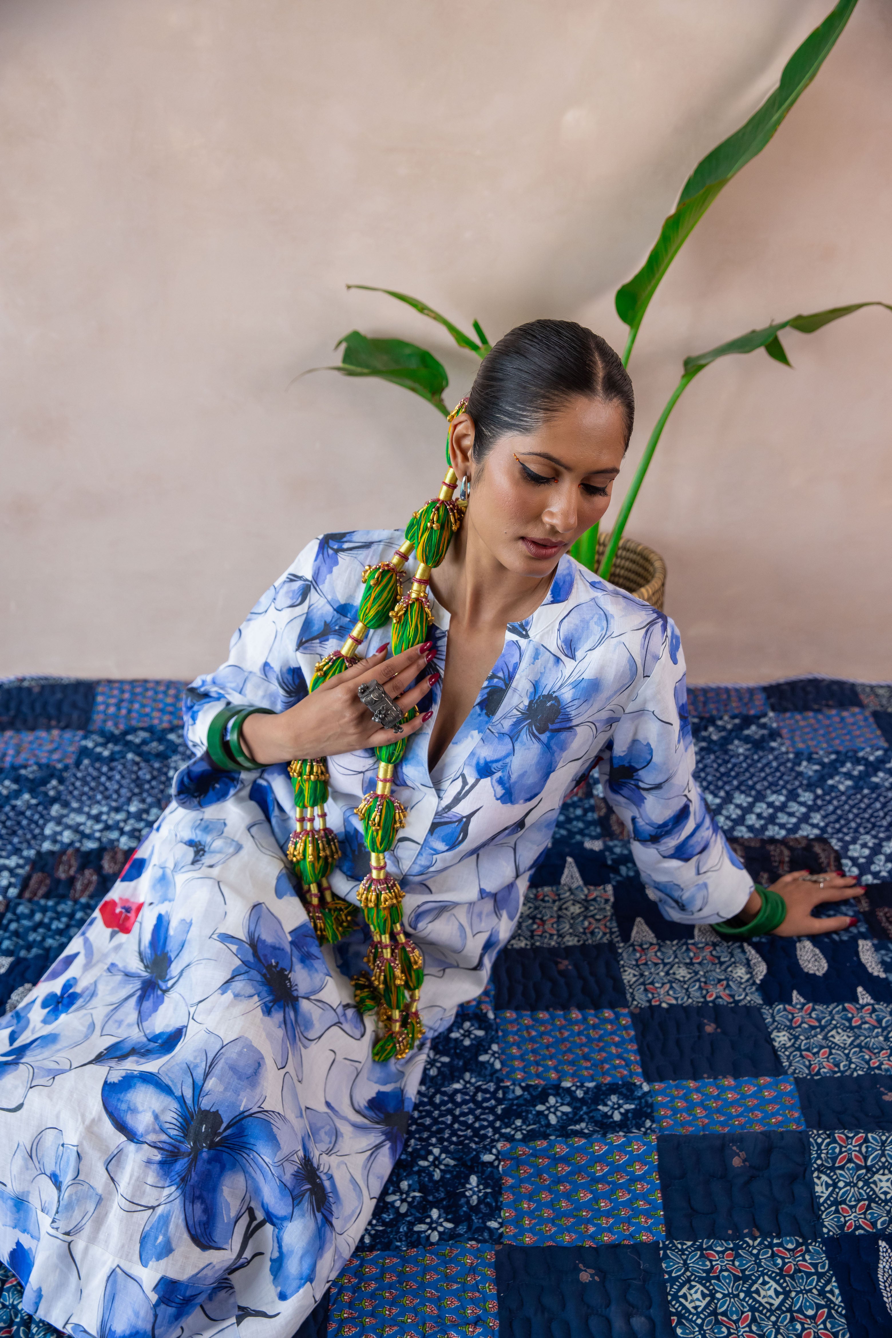 Ice Flower Mixed Print Kaftan Linen - Multi