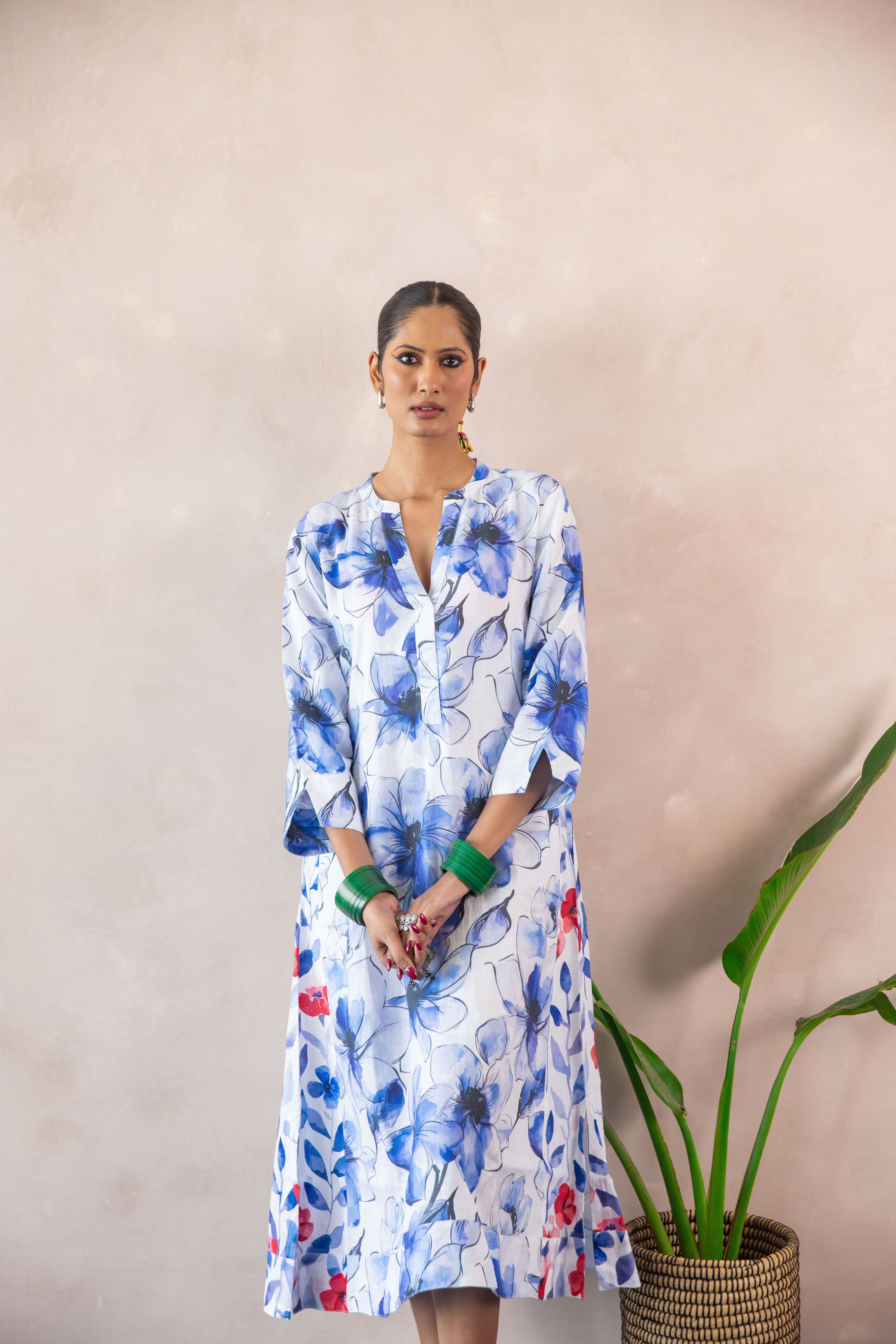 Ice Flower Mixed Print Kaftan Linen - Multi