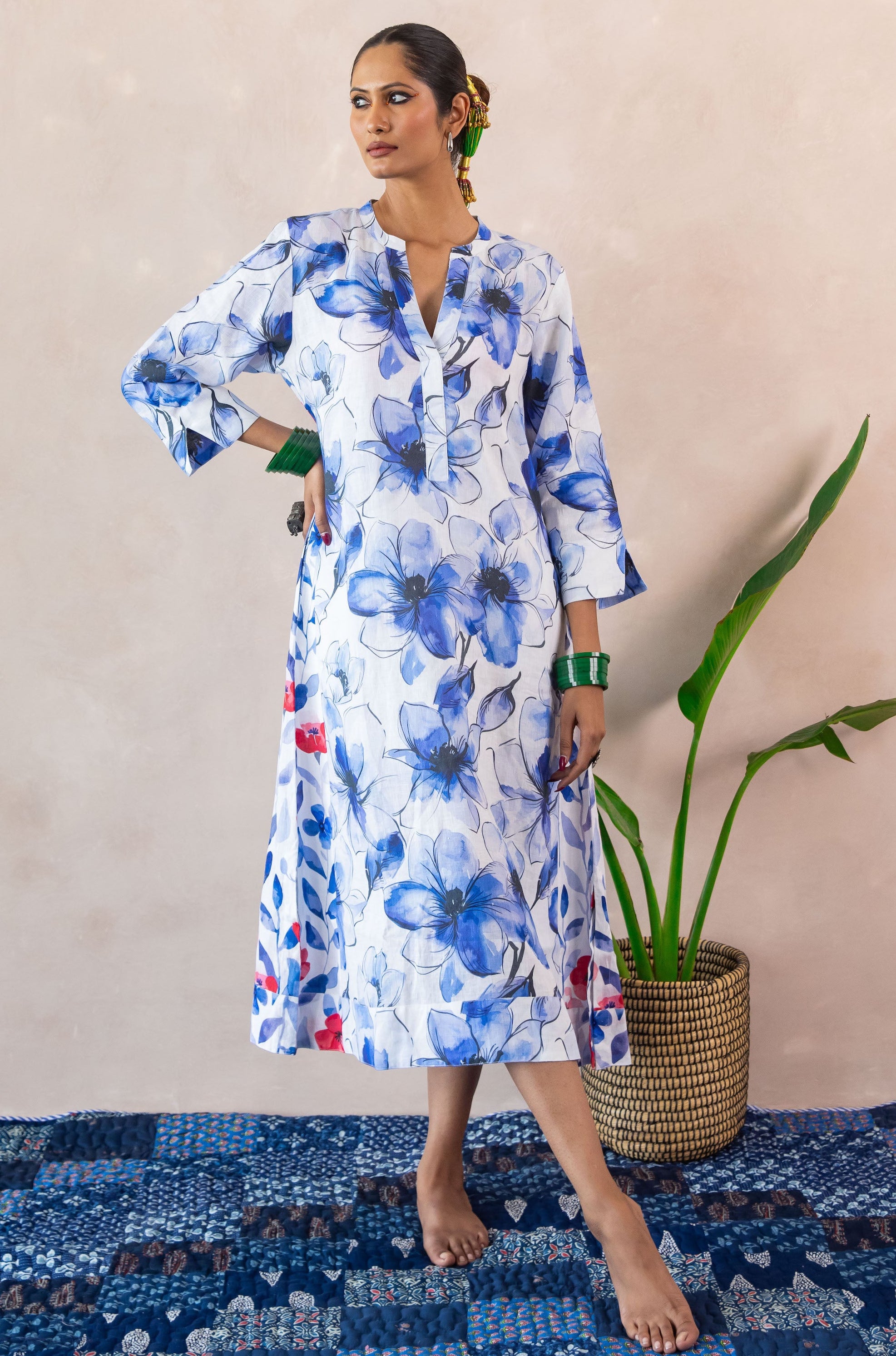Ice Flower Mixed Print Kaftan Linen - Multi