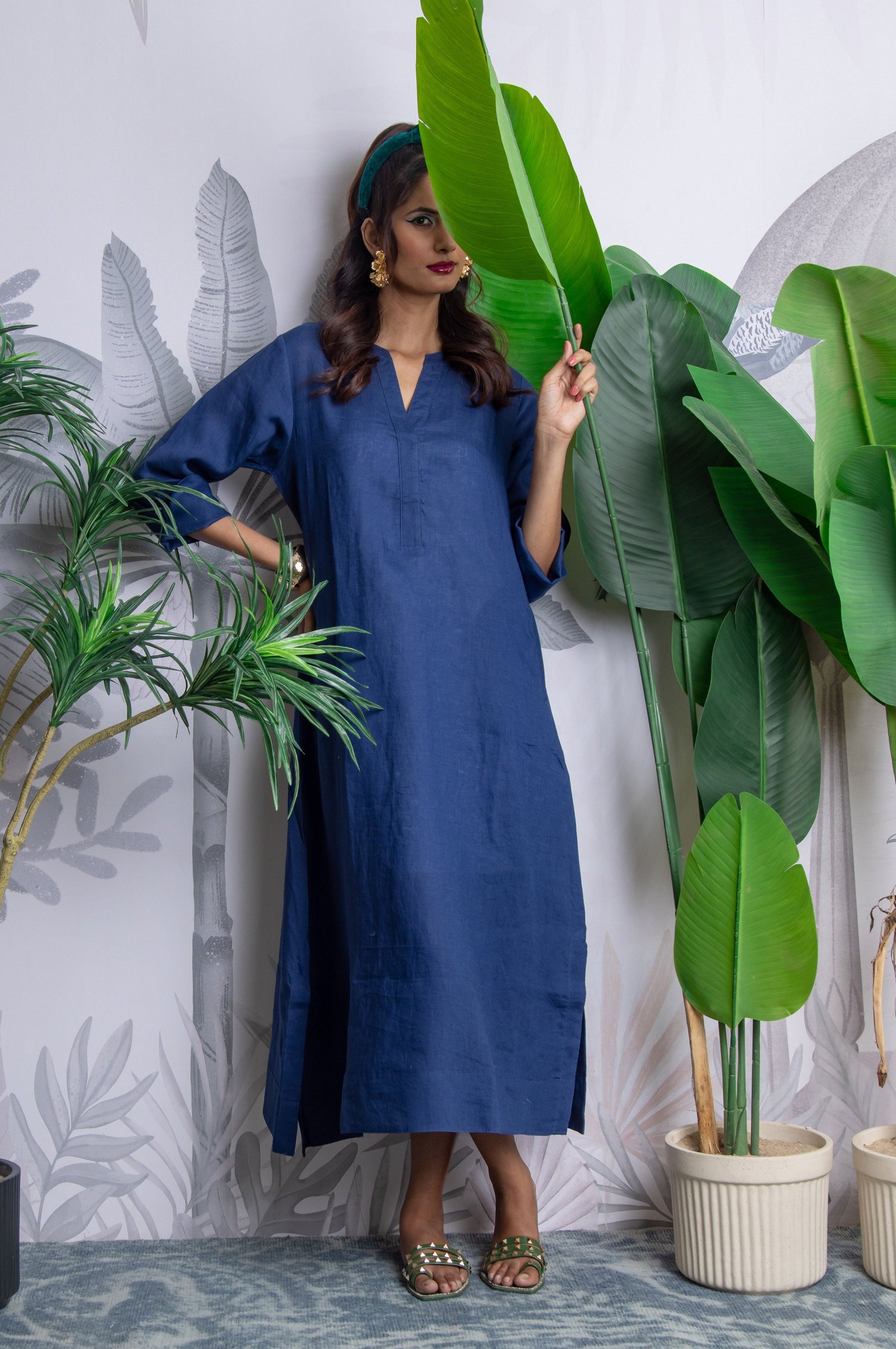 Plain Dyed Kaftan Linen - Navy