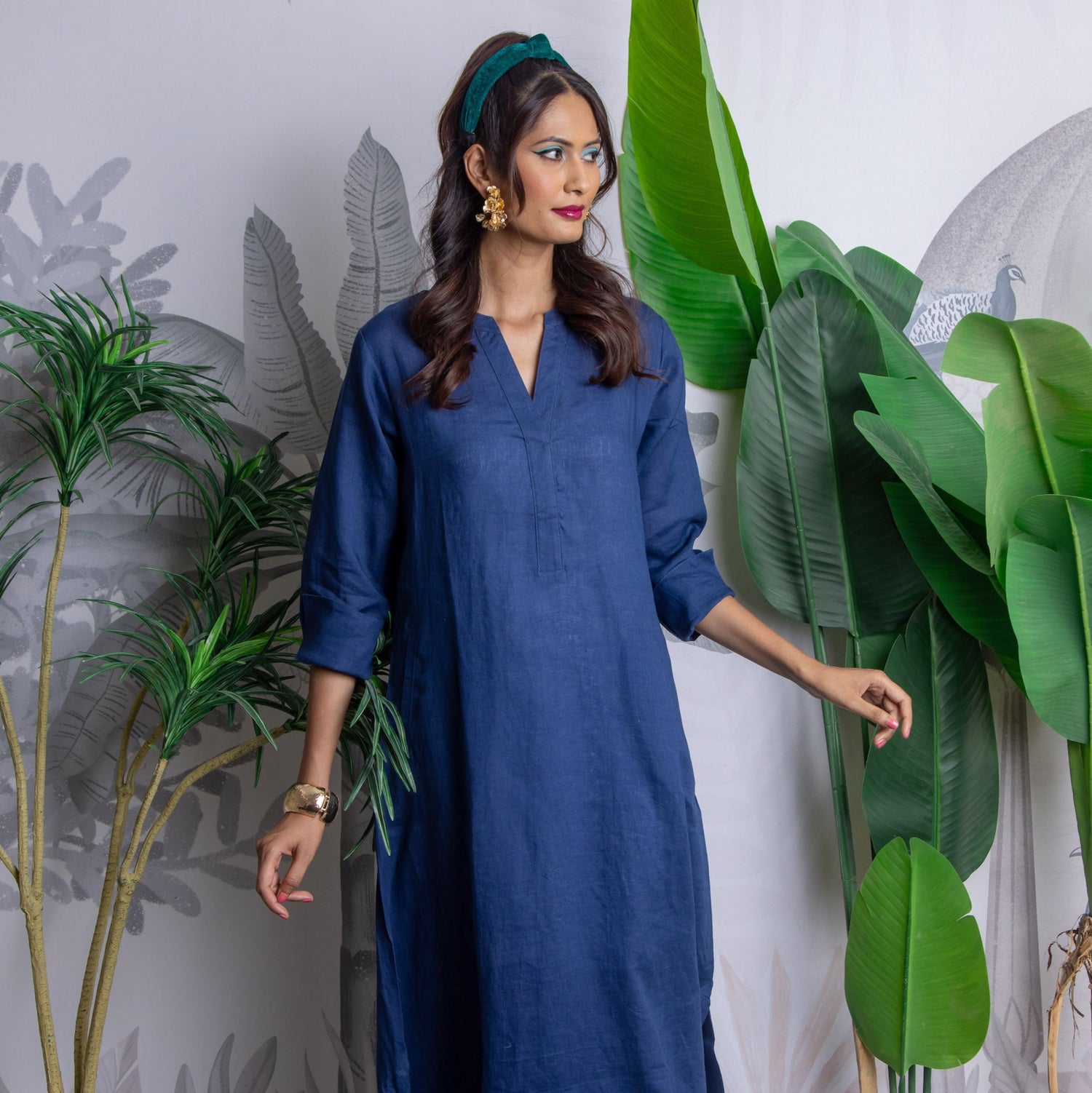Plain Dyed Kaftan Linen - Navy