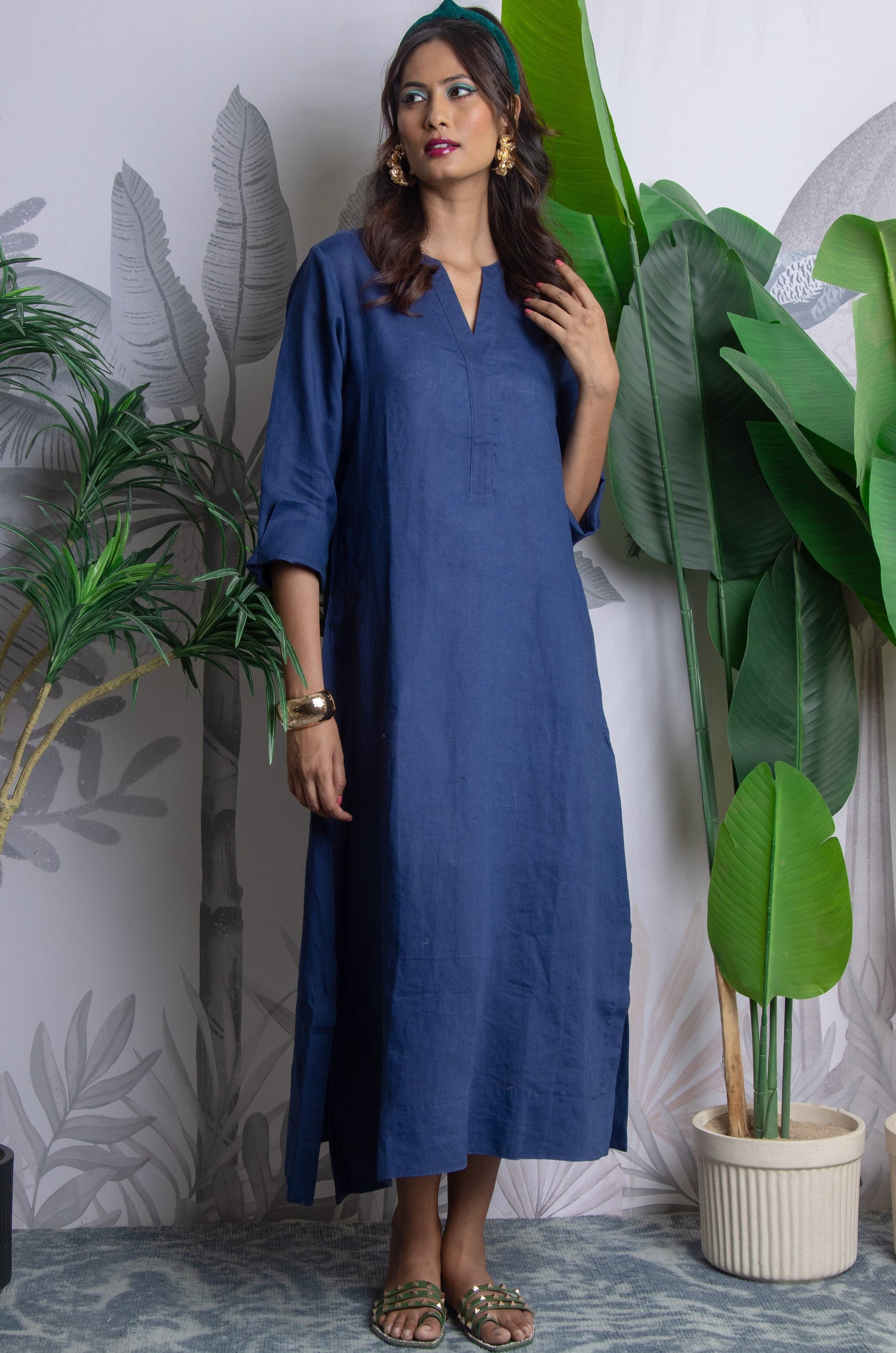 Plain Dyed Kaftan Linen - Navy