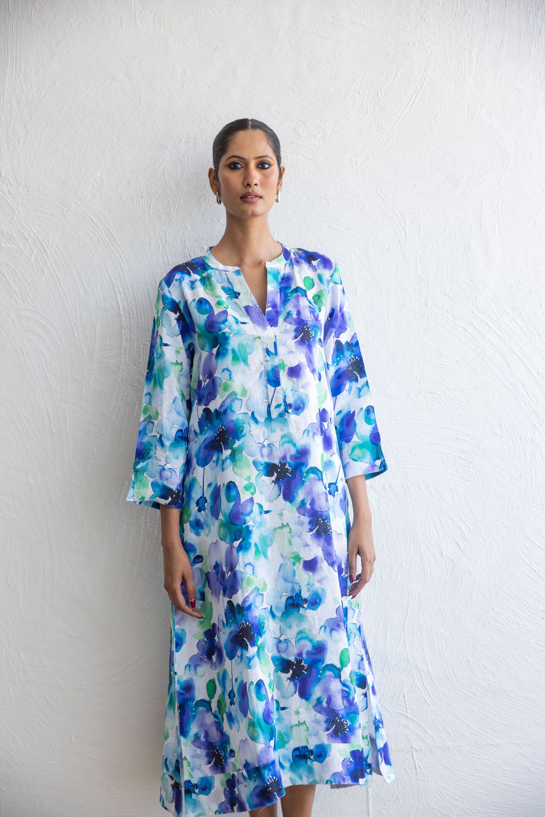 Water Petal Print Kaftan Linen - Multi