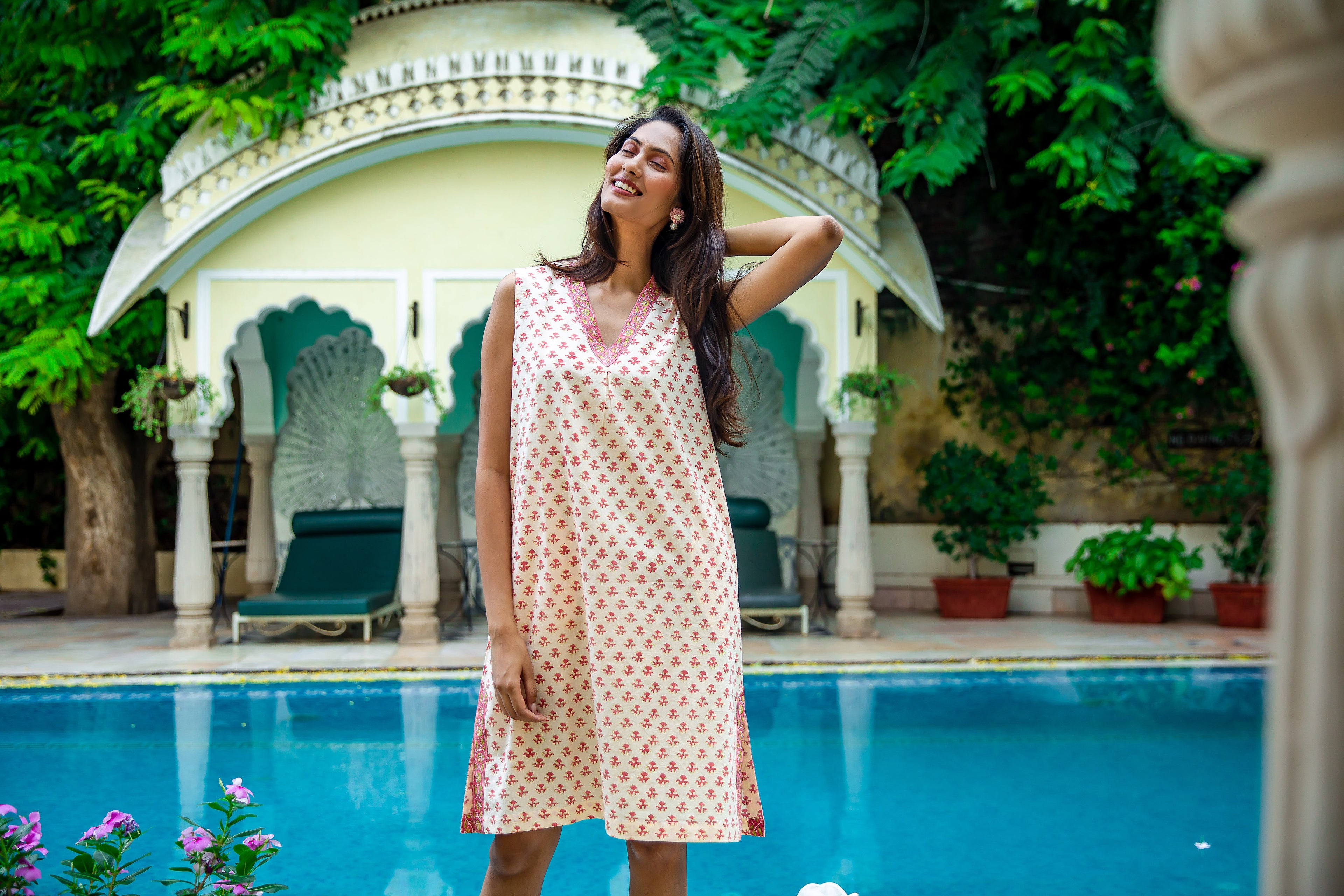 Hand Printed Nightdress - Red Poppy