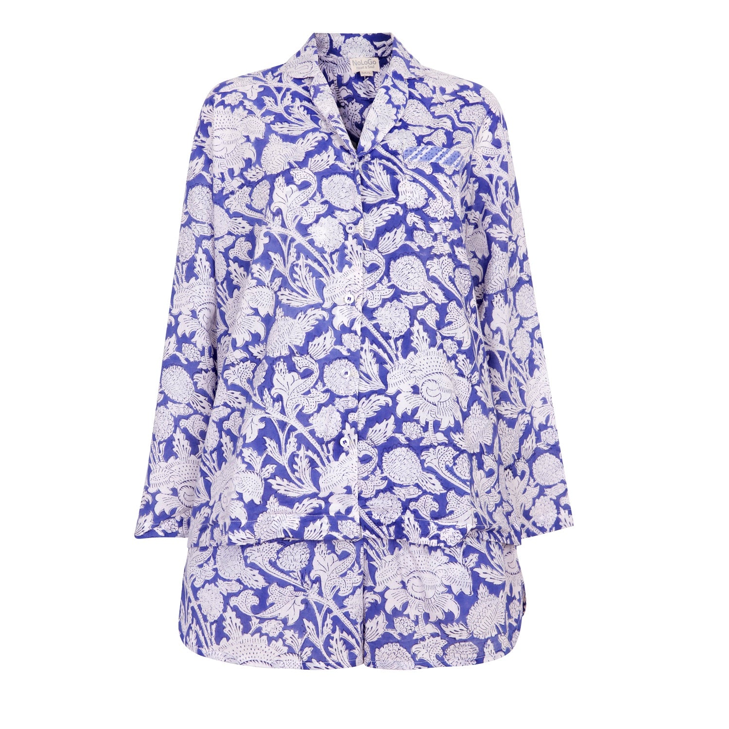 Hand Block Printed Cotton PJ Shorts set - China Blue