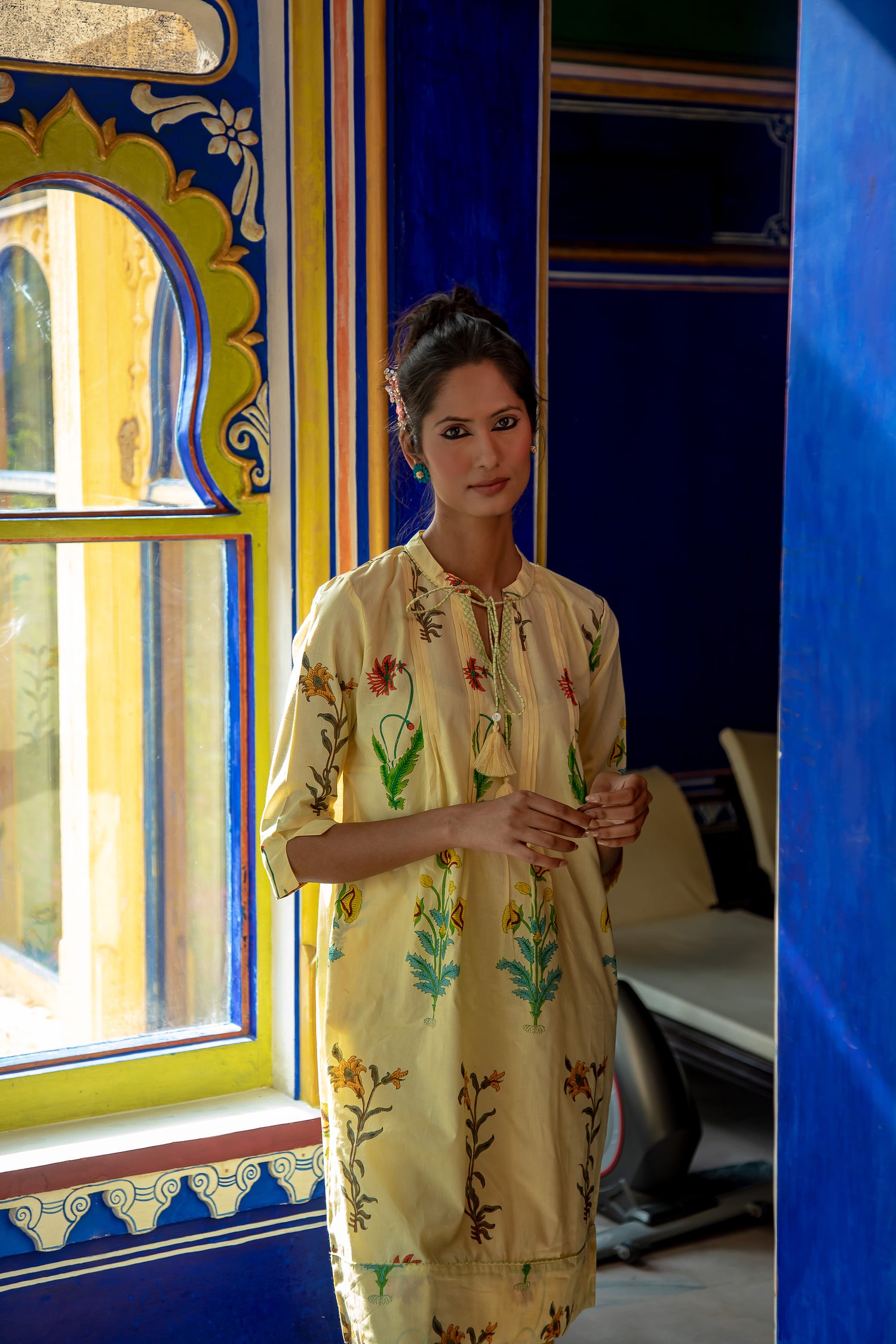 Botanical Tassel Kurta Cotton Lemon Popcorn