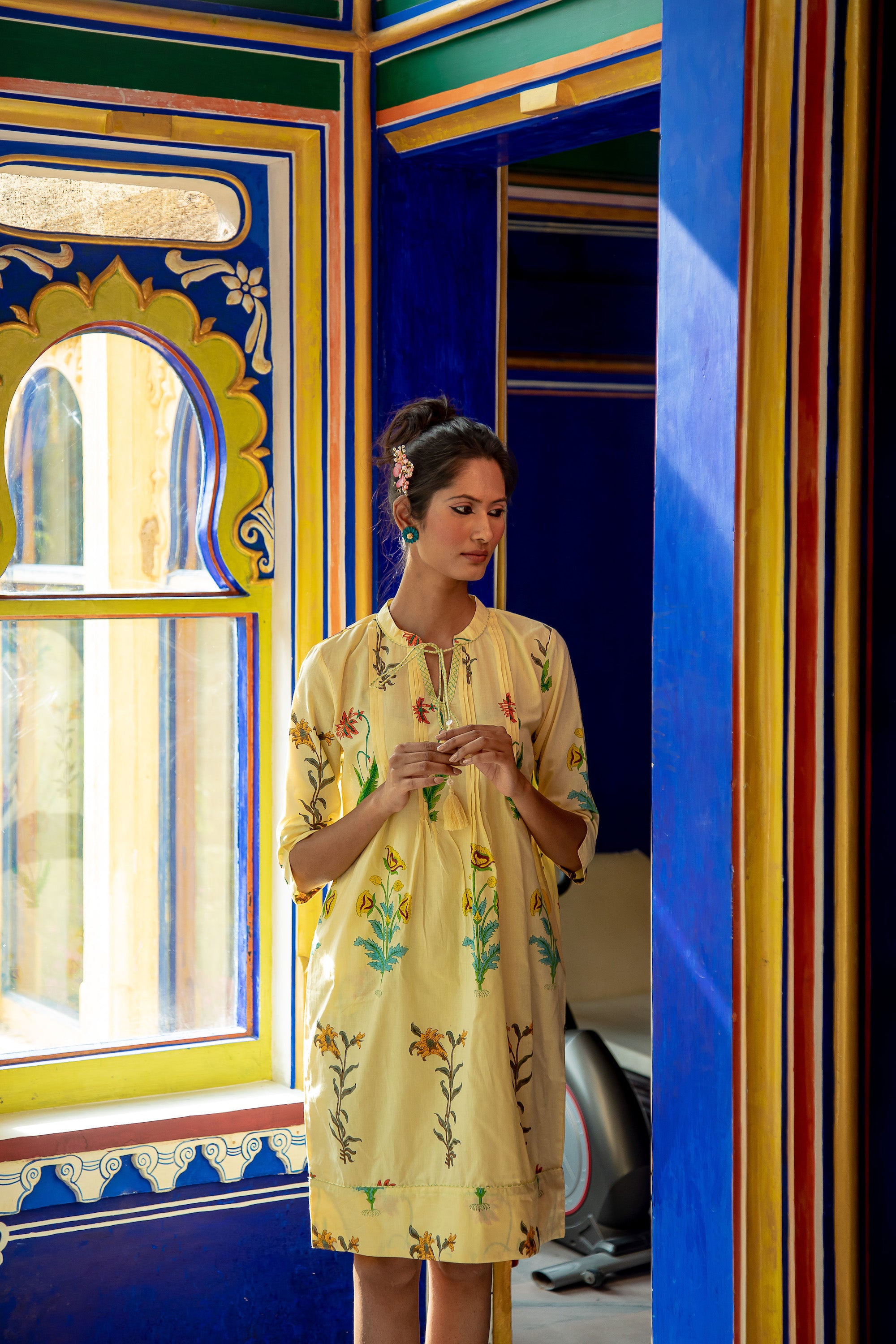 Botanical Tassel Kurta Cotton Lemon Popcorn