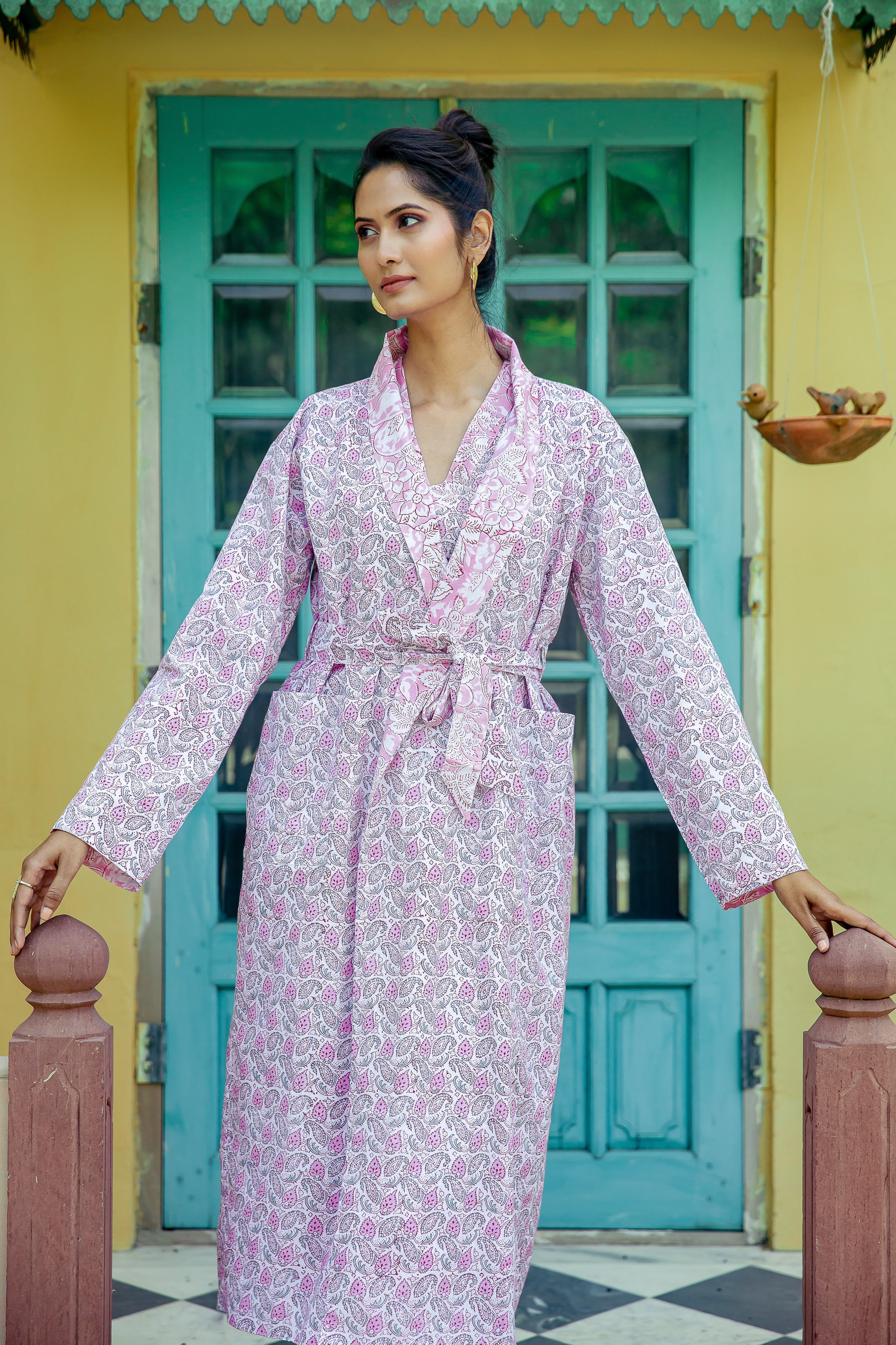 Rosebud Reversible Robe Cotton Pink