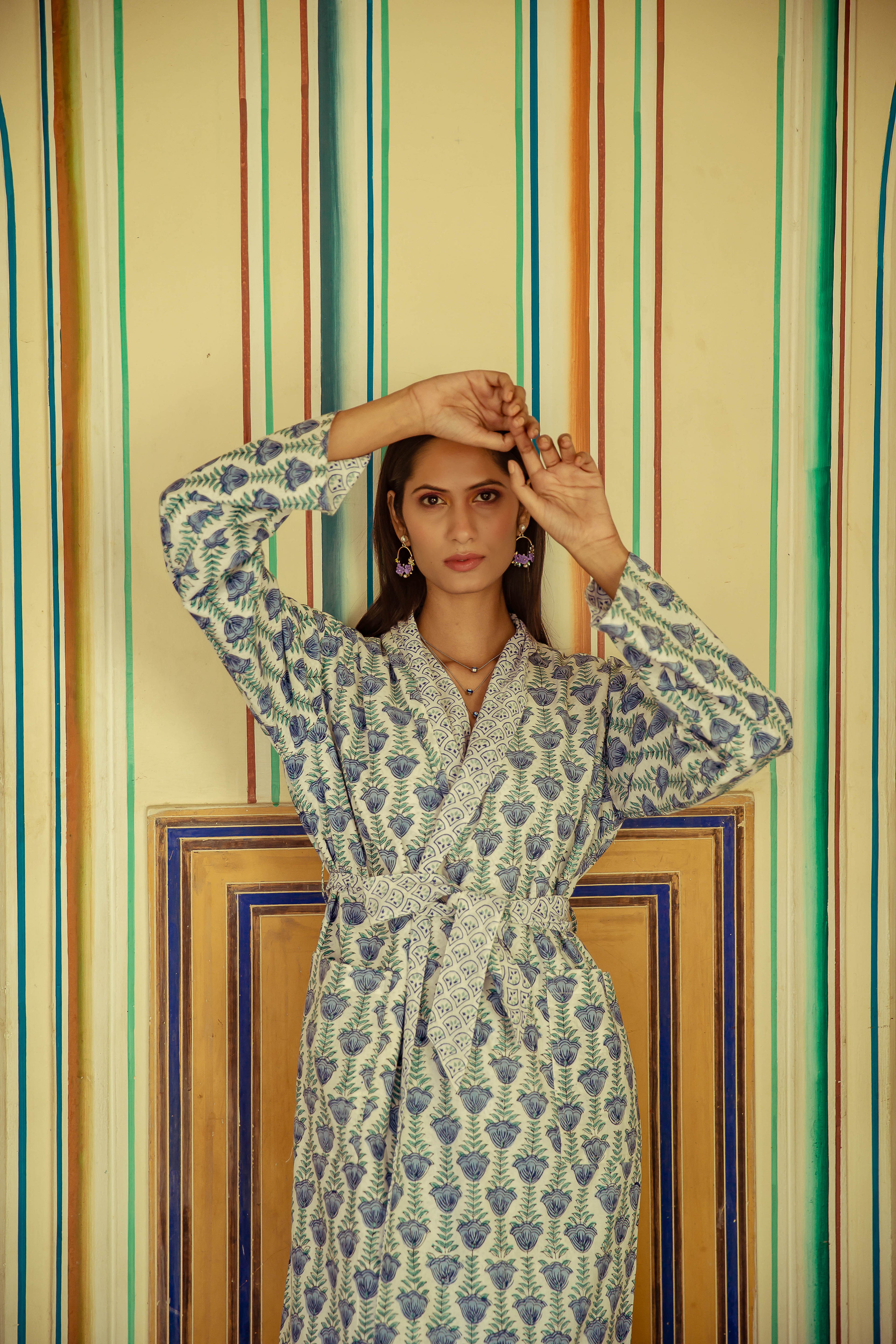 Tulip Reversible Robe Cotton Blue
