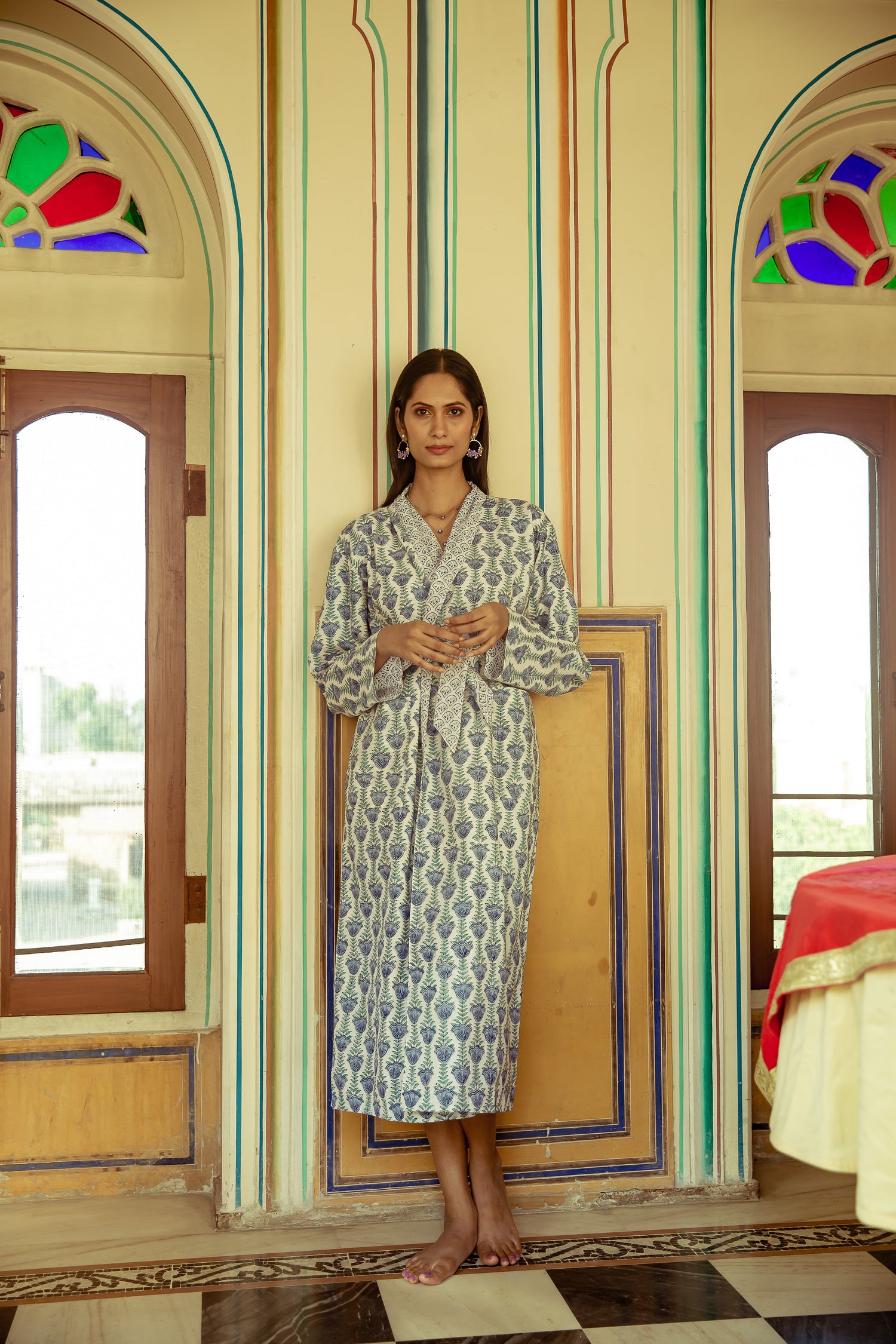Tulip Reversible Robe Cotton Blue