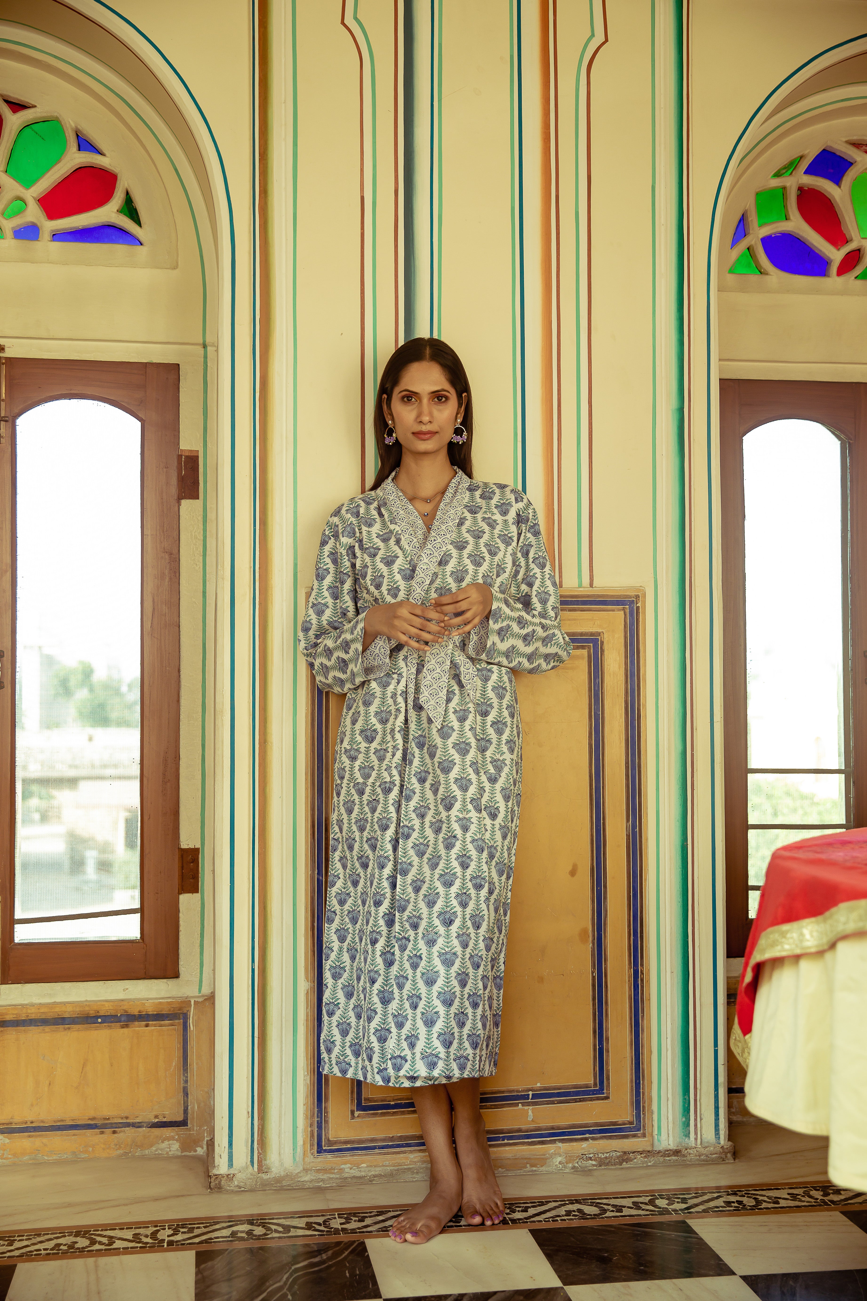 Tulip Reversible Robe Cotton Blue