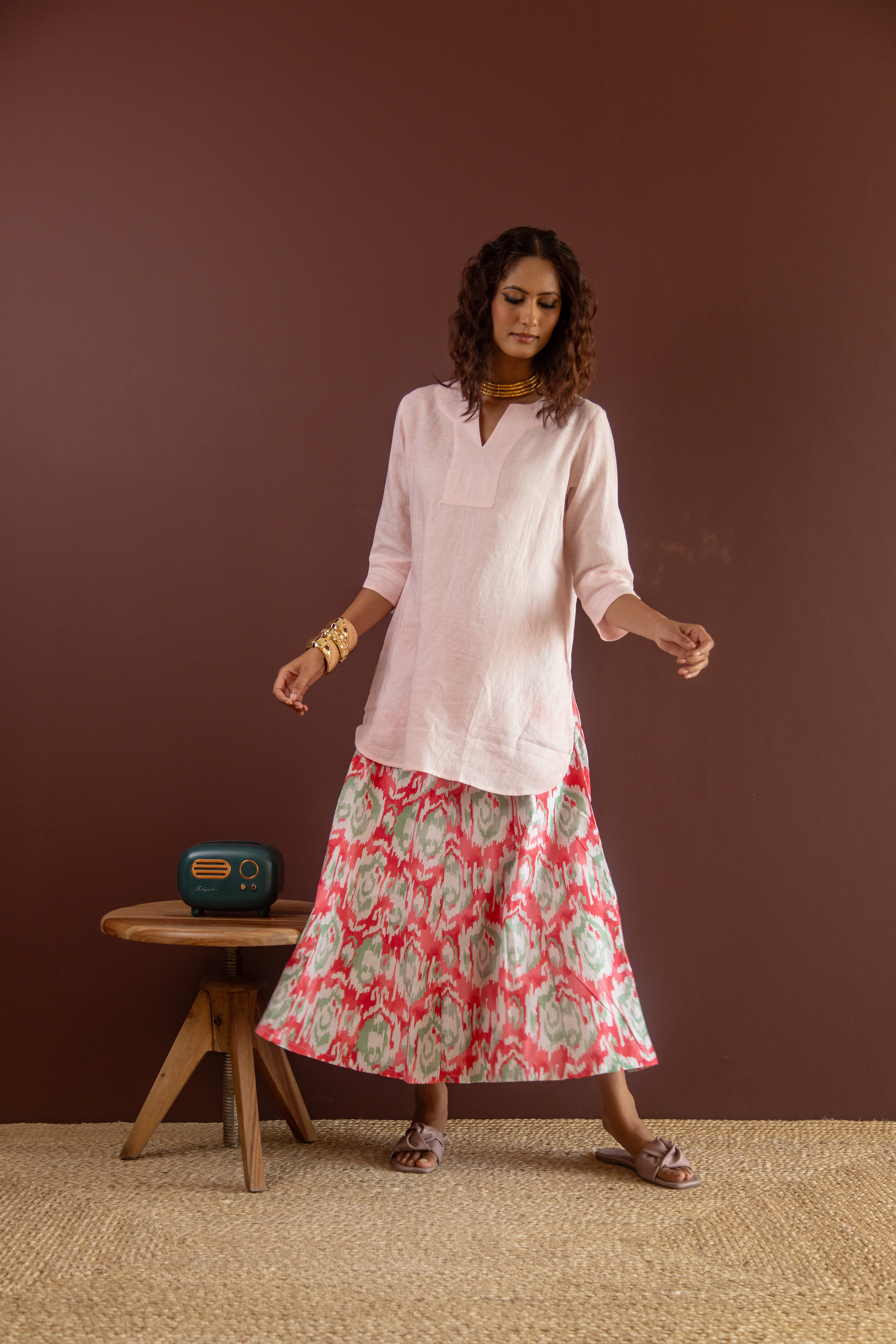 Lifestyle Long Linen Top - Shell Pink