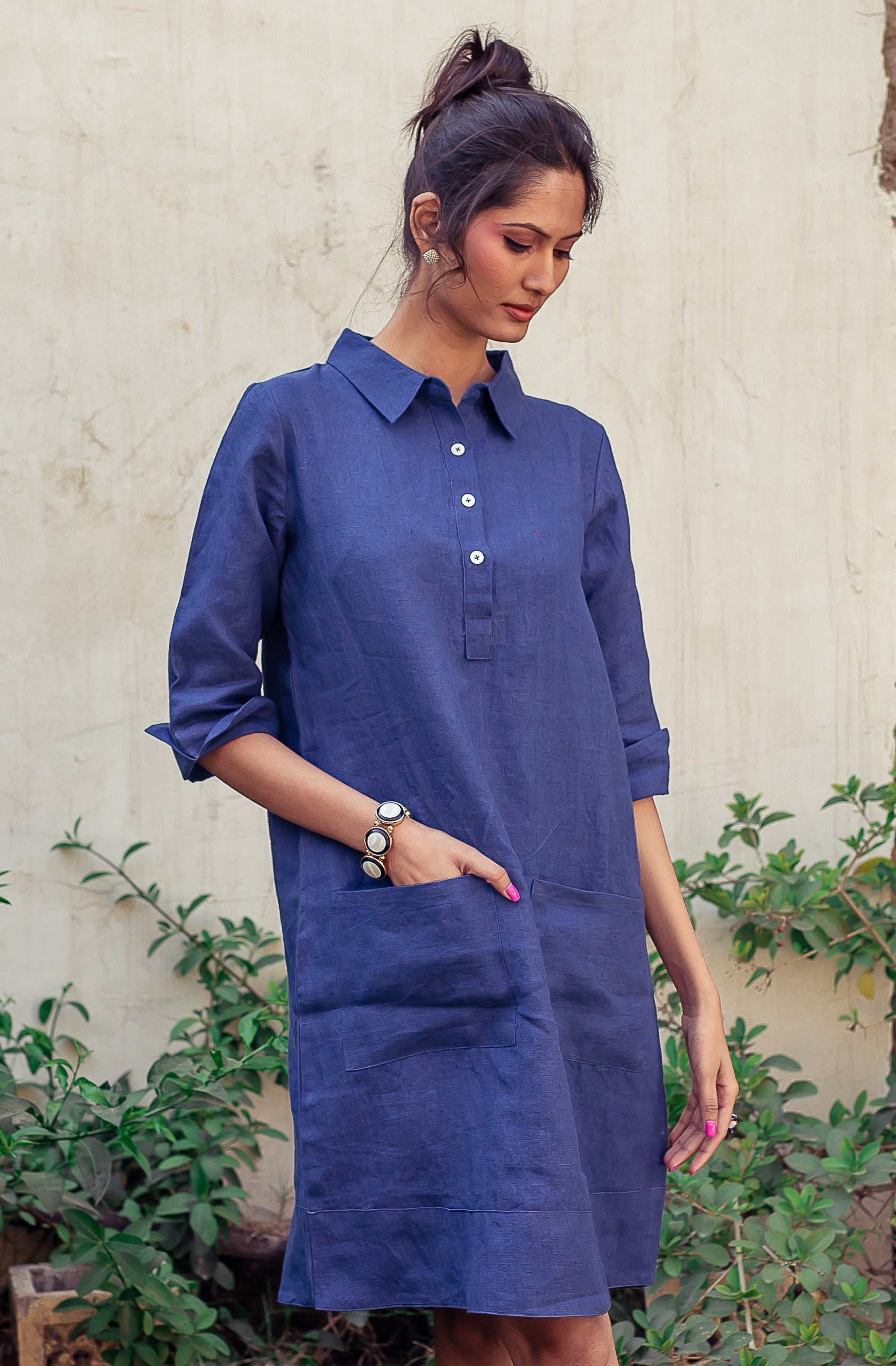 Up Town Linen Shirt Dress - Ultramarine