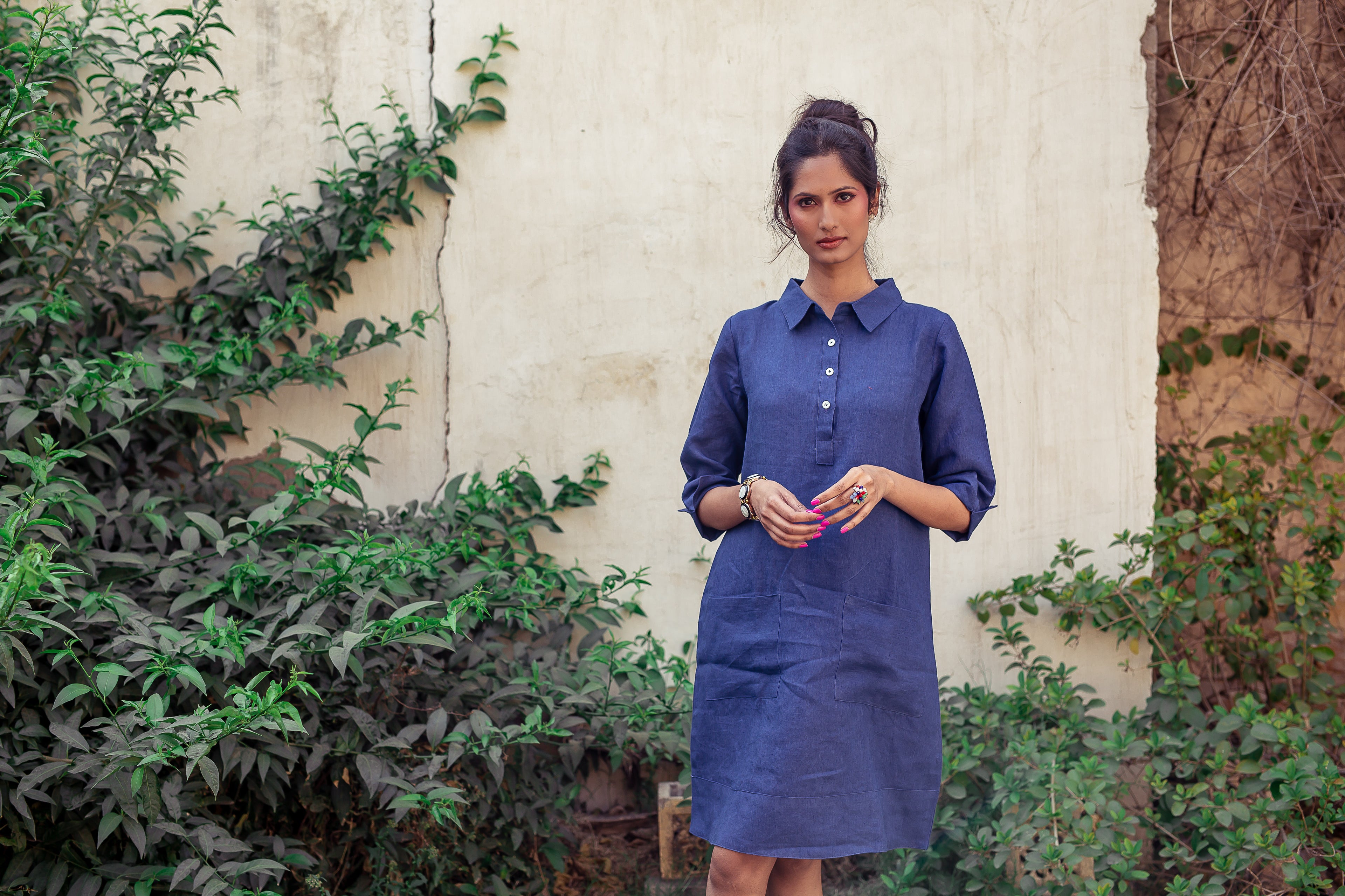 Up Town Linen Shirt Dress - Ultramarine