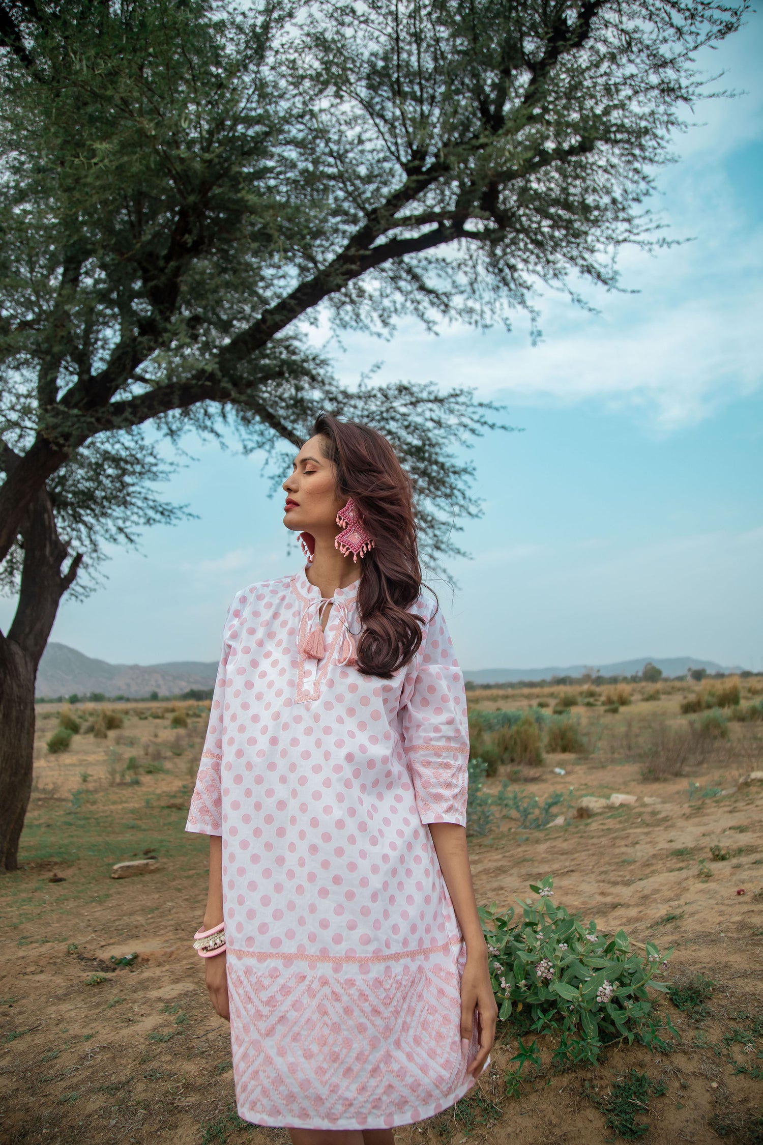 Holiday Block Dress Cotton Pale Pink