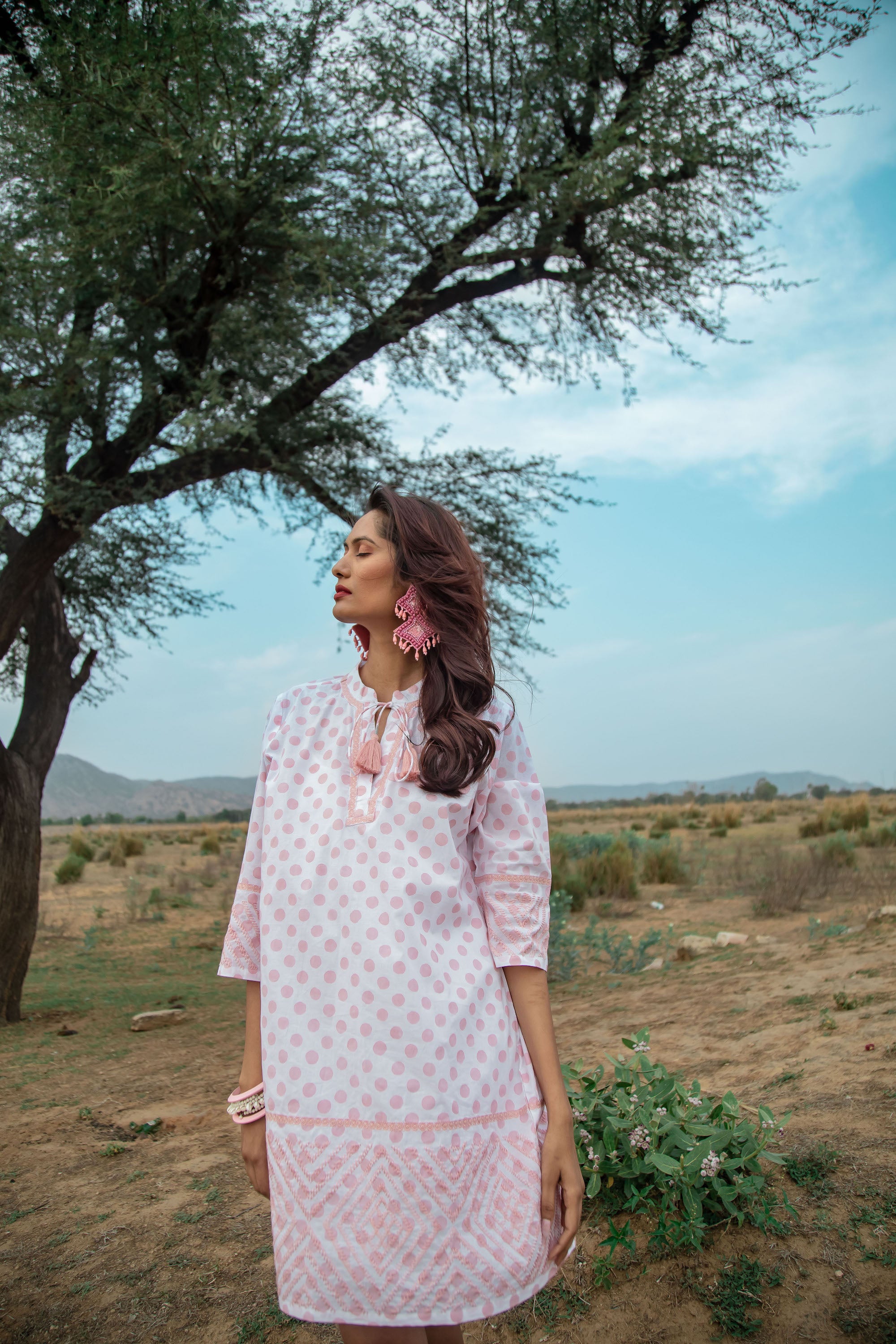 Holiday Block Dress Cotton Pale Pink