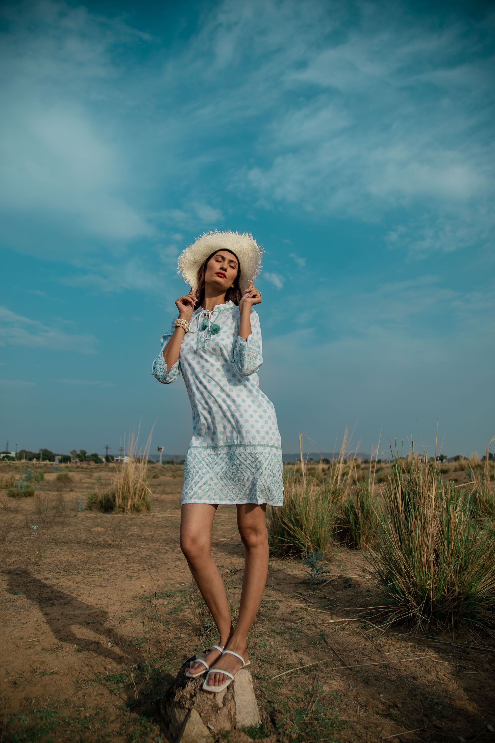 Holiday Block Dress Cotton Blue