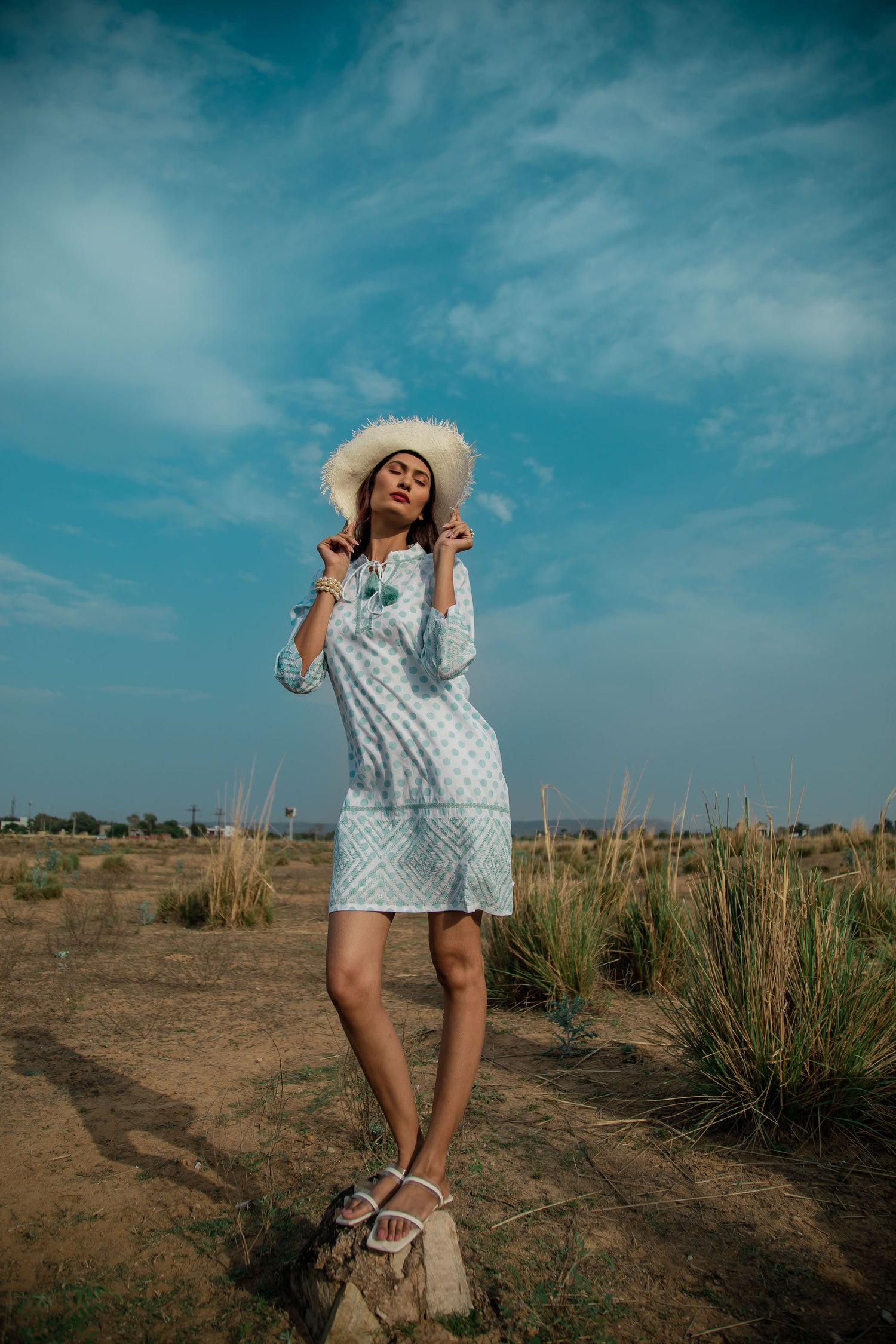 Holiday Block Dress Cotton Blue