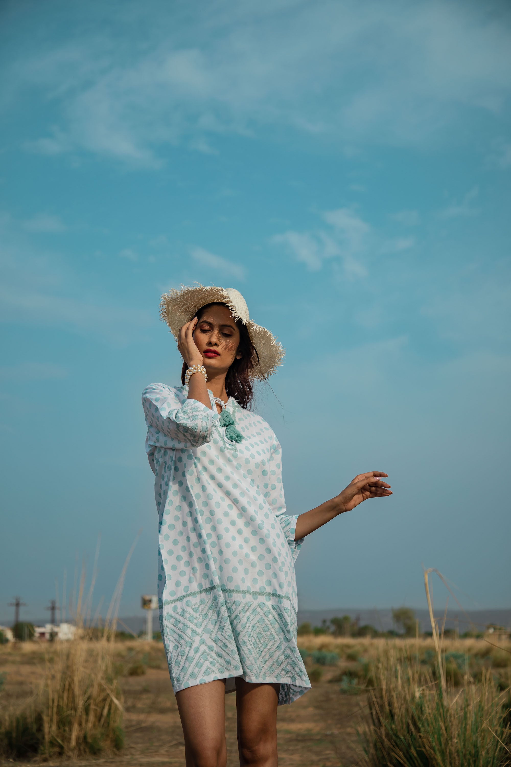 Holiday Block Dress Cotton Blue