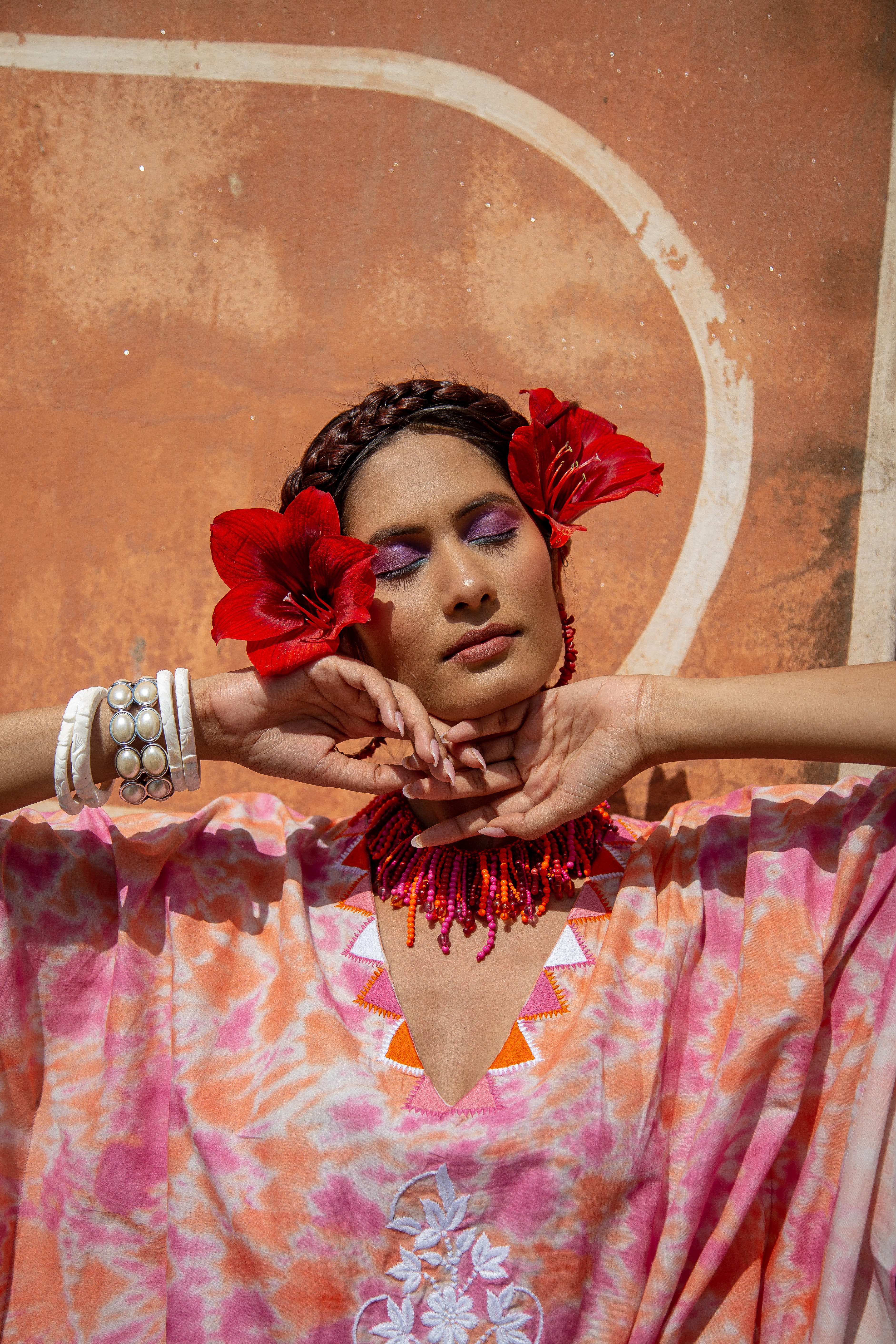 Felicity Embroidered Kaftan Cotton Cambric Pink
