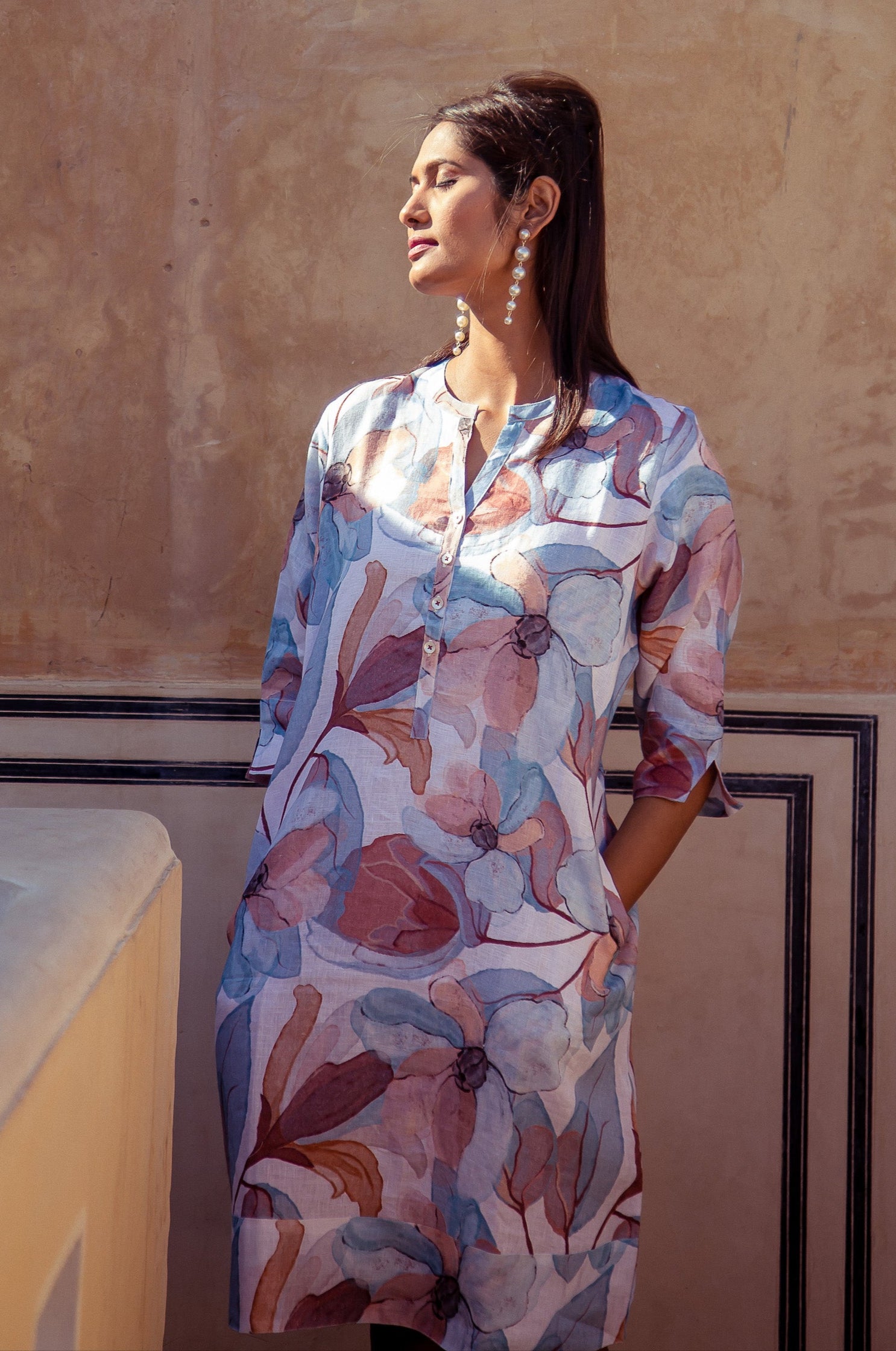 Pebble Printed Tunic Dress Linen - Multi