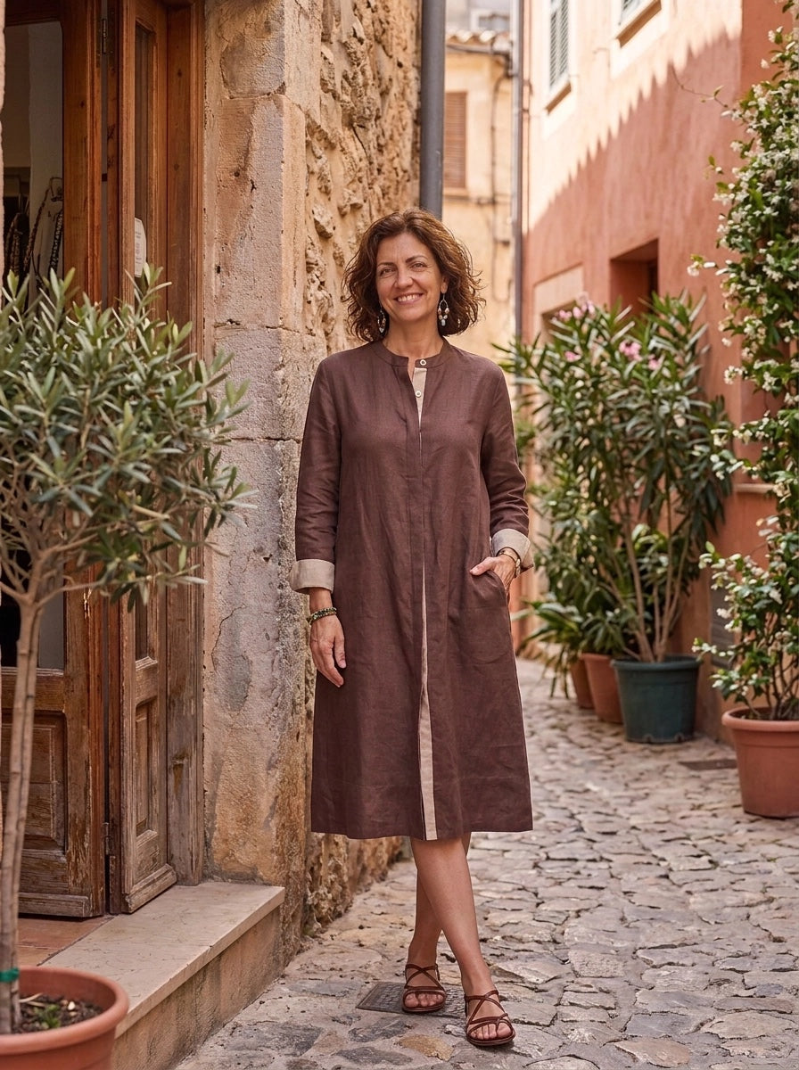 Super Mix Coat Dress - Mocha