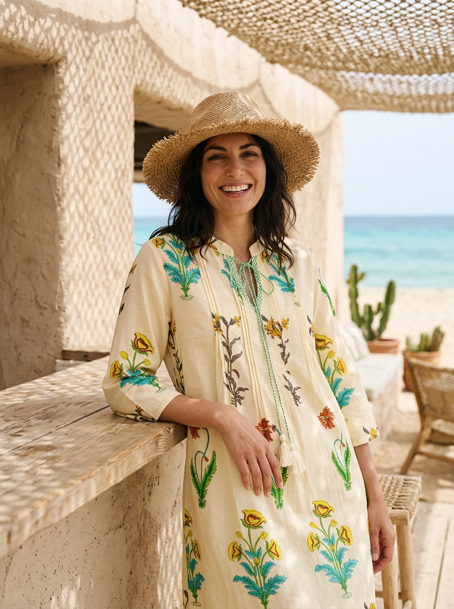 Botanical Tassel Kurta Cotton Lemon Popcorn