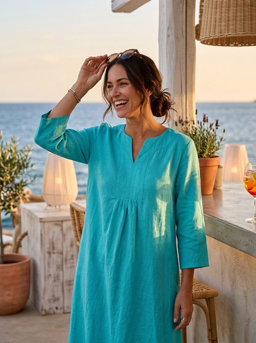 Life Style Linen Maxi Dress - Aqua Blue