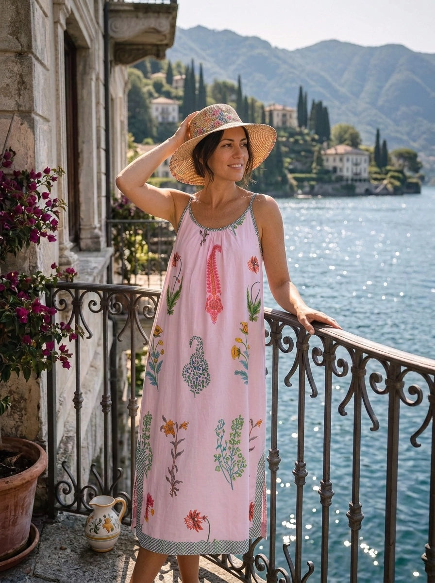 Botanical Strappy Nightdress - Himalayan Pink
