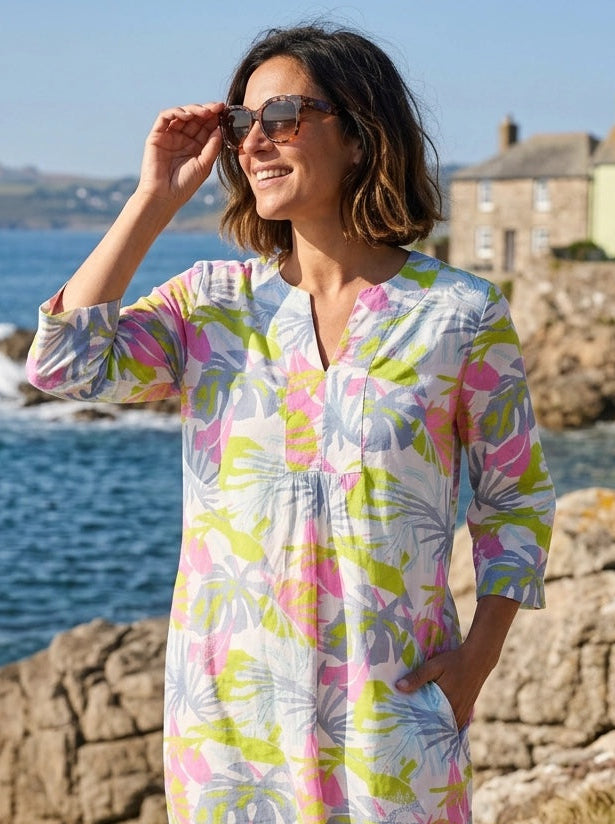 Fern Silver Leaf Maxi Dress Linen Multi