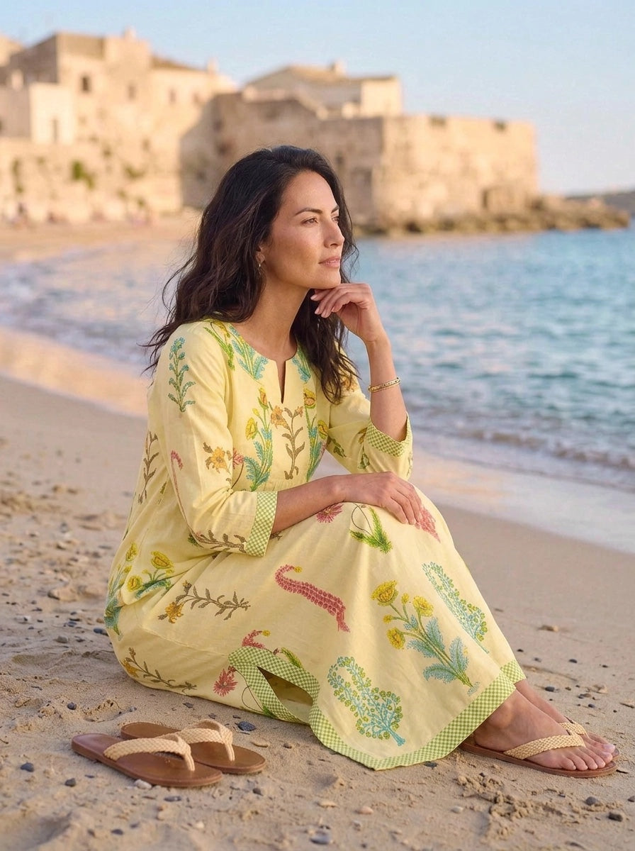 Botanical Maxi Dress Cotton Popcorn