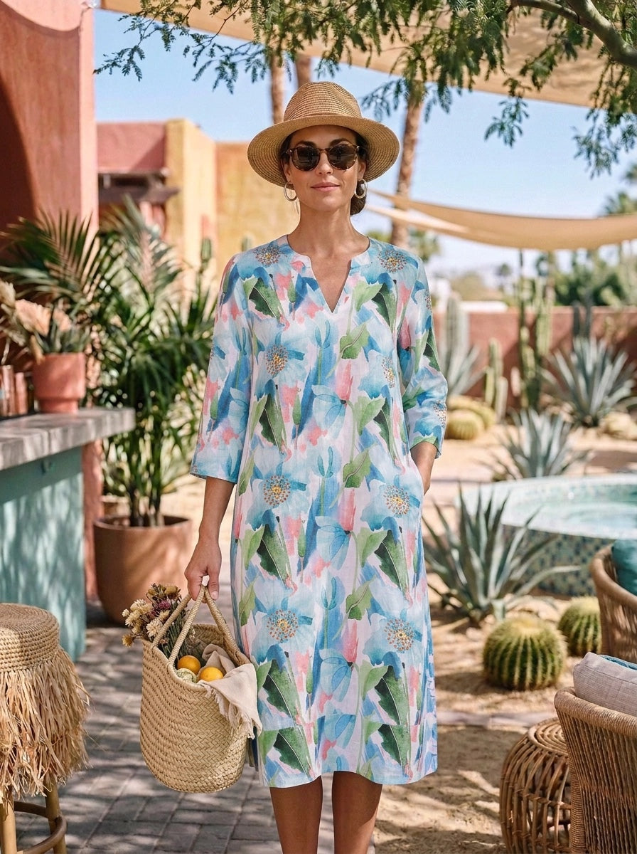 Tulip Poppy Classic MIDI Tunic Linen Blue