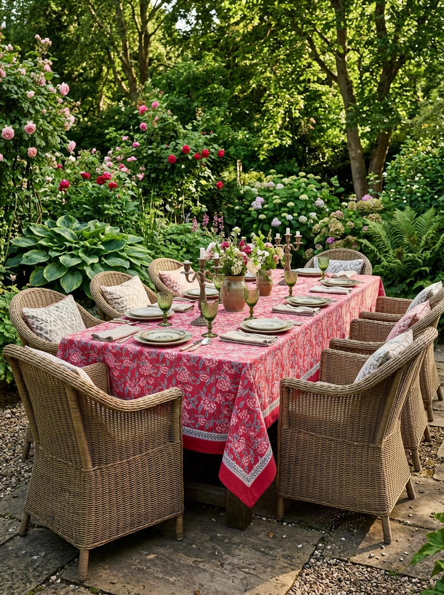 Hand Printed Cloth 170 x 300 cms Table Cloth Cotton Pine Red M/L