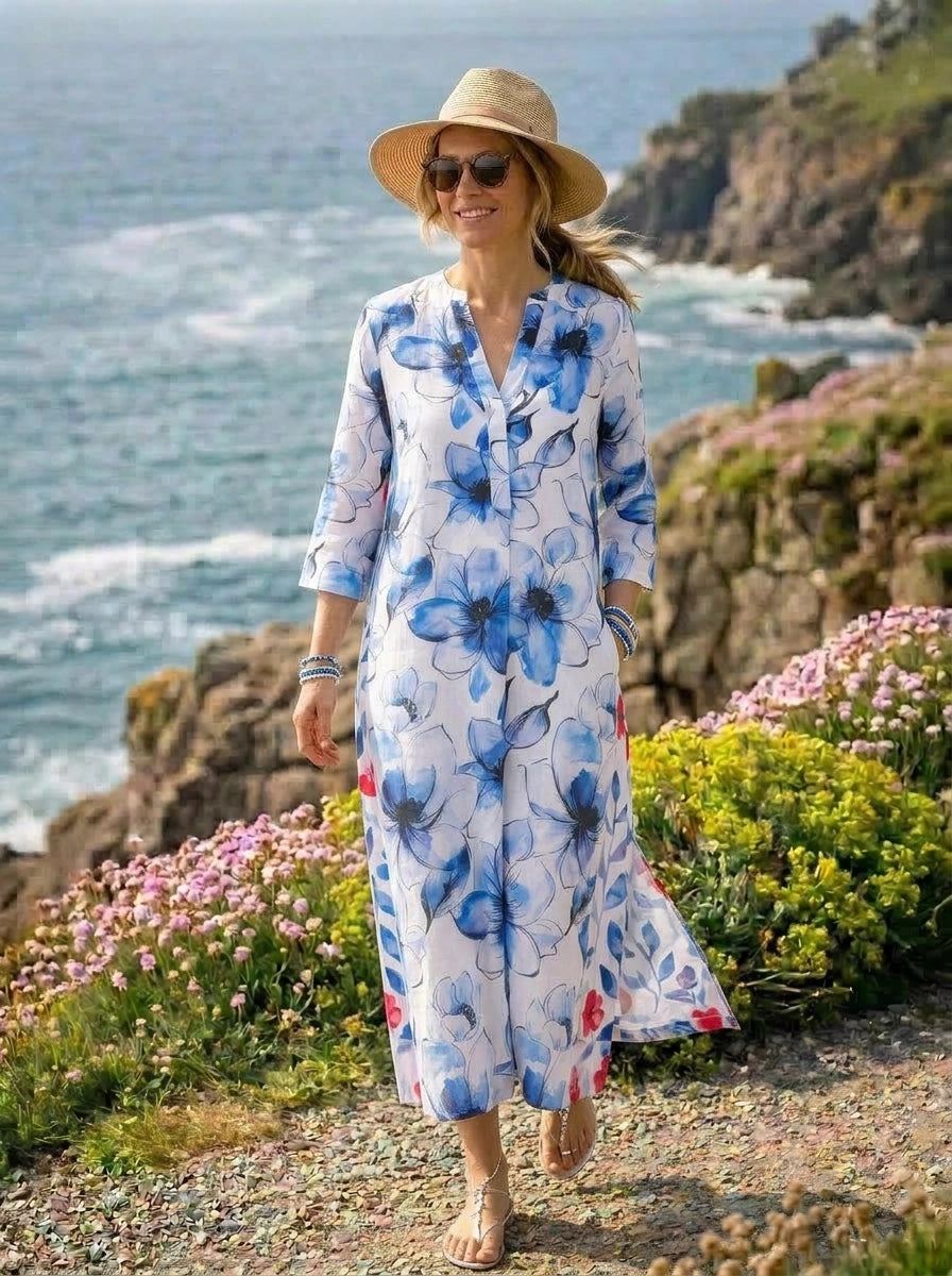 Ice Flower Mixed Print Kaftan Linen - Multi