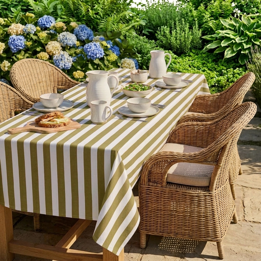 Broad Stripe Cloth 150 x 225 cms Table Cloth Cotton Olive S/M