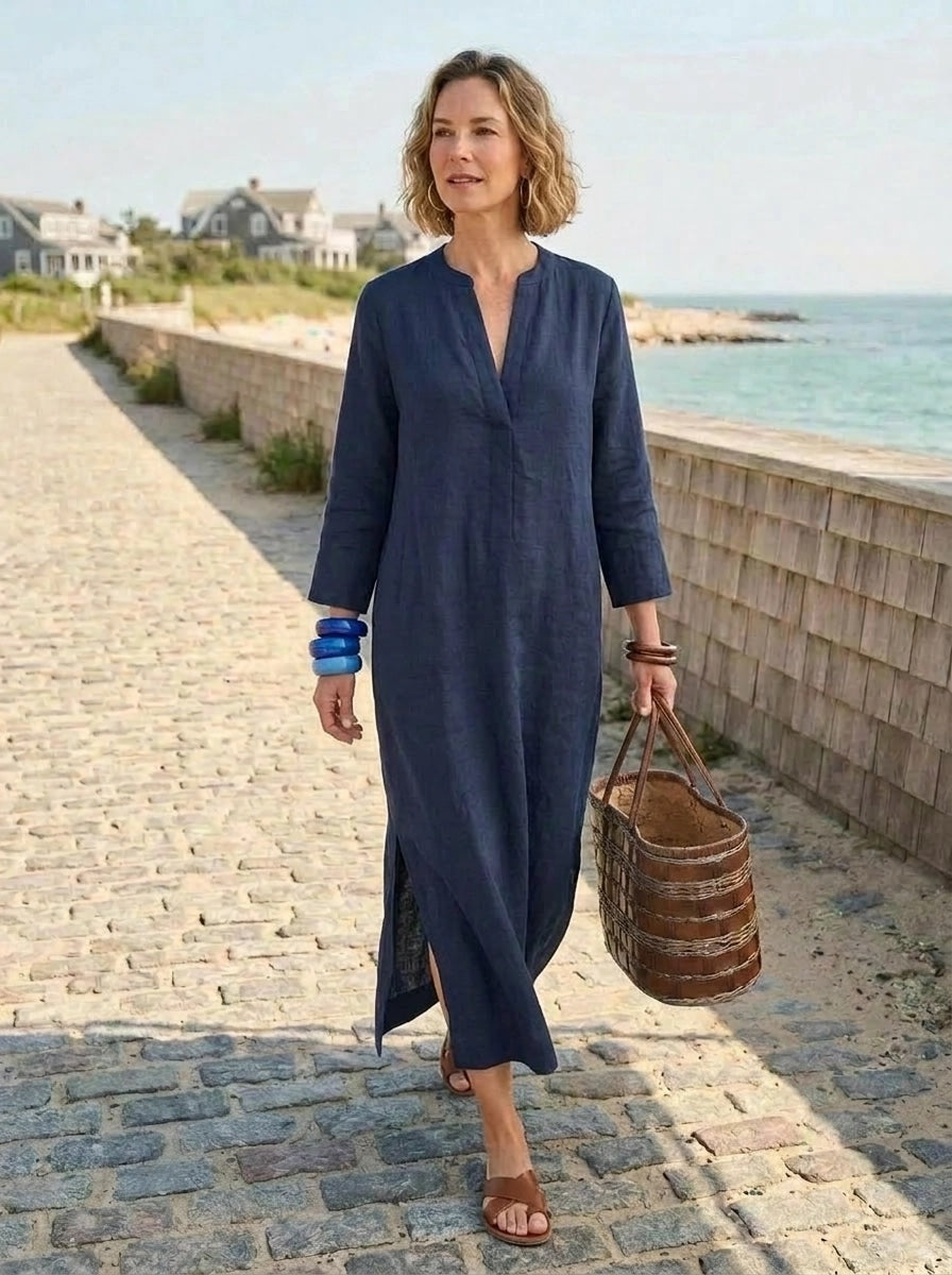 Plain Dyed Kaftan Linen - Navy