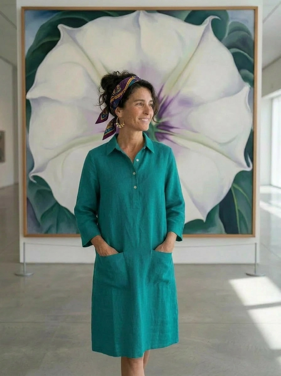 Up Town Linen Shirt Dress - Peacock