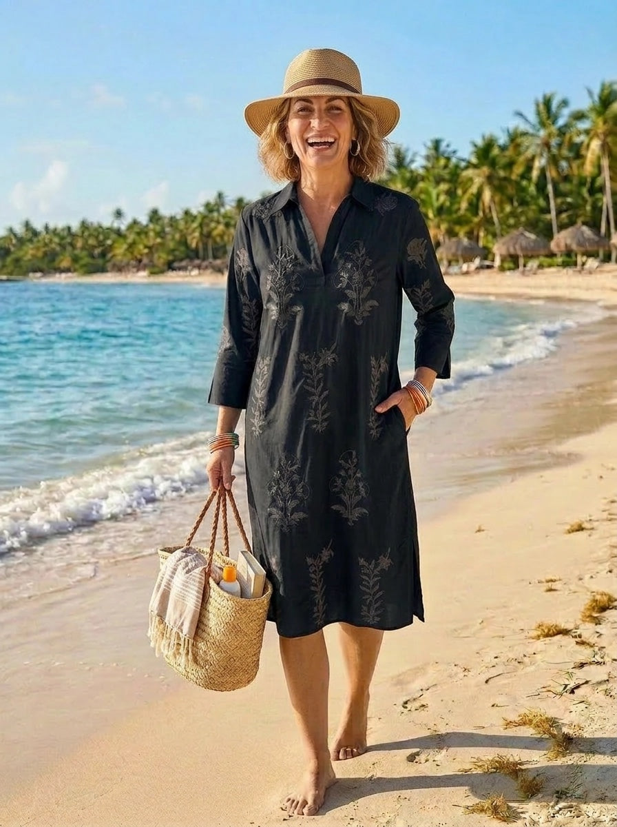 Long Tourist Dress Black with Black Embroidery
