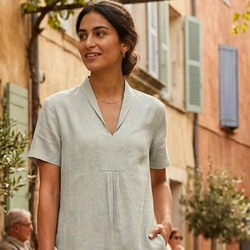 Elodie Short Sleeve Midi Dress Linen - Grey