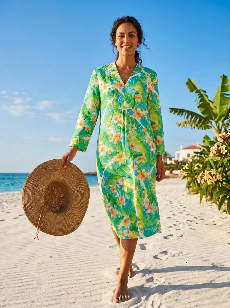 Honolulu Print Picot Dress Linen Multi