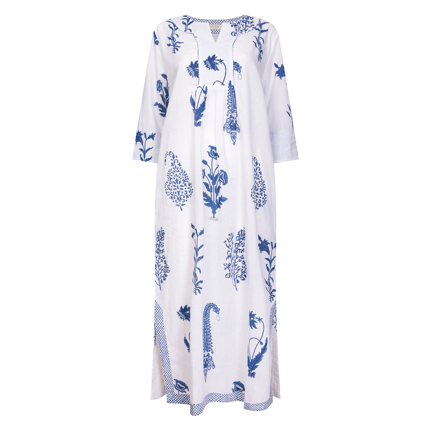 Botanical Maxi Dress Cotton Blue & White