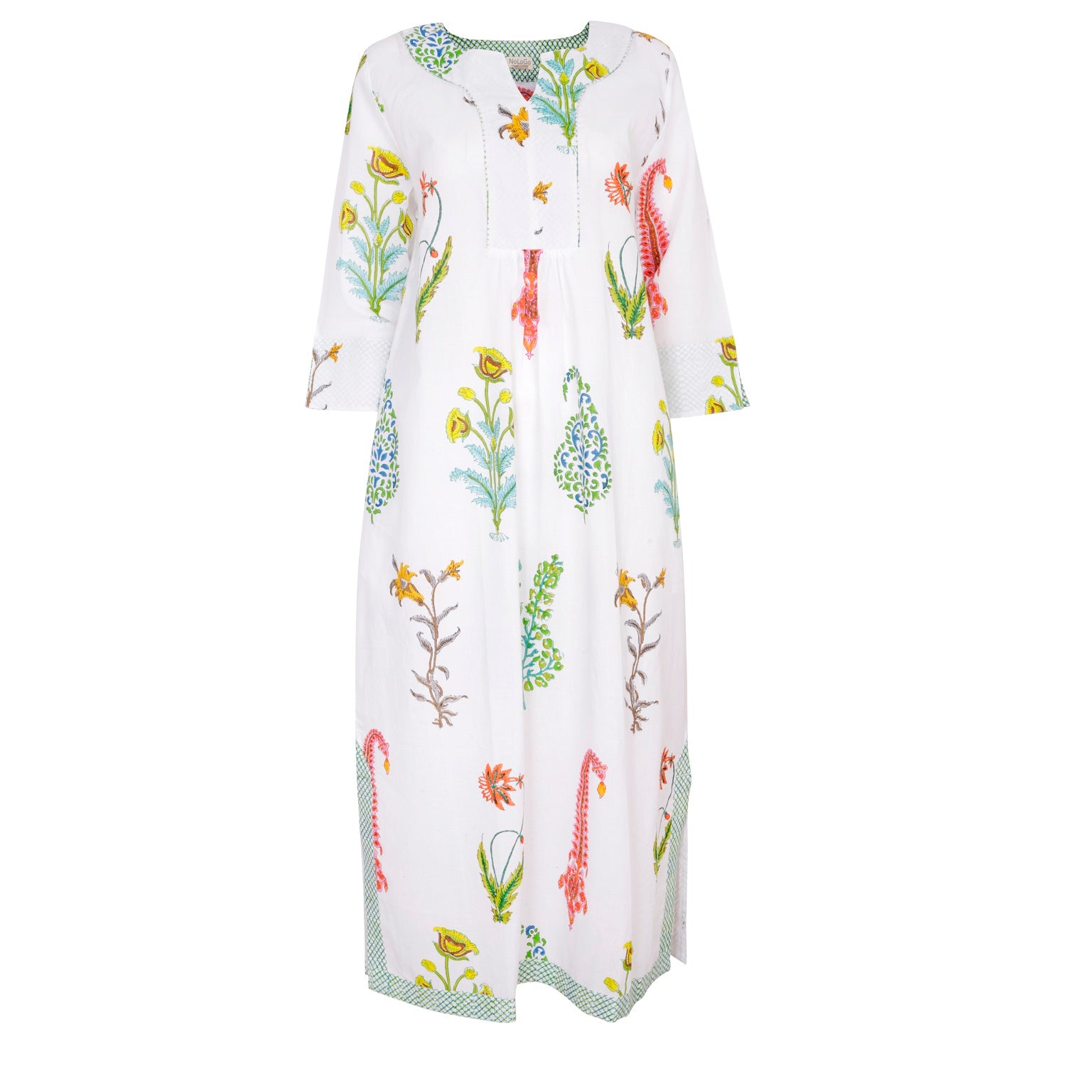 Botanical Maxi Dress Cotton White Multi