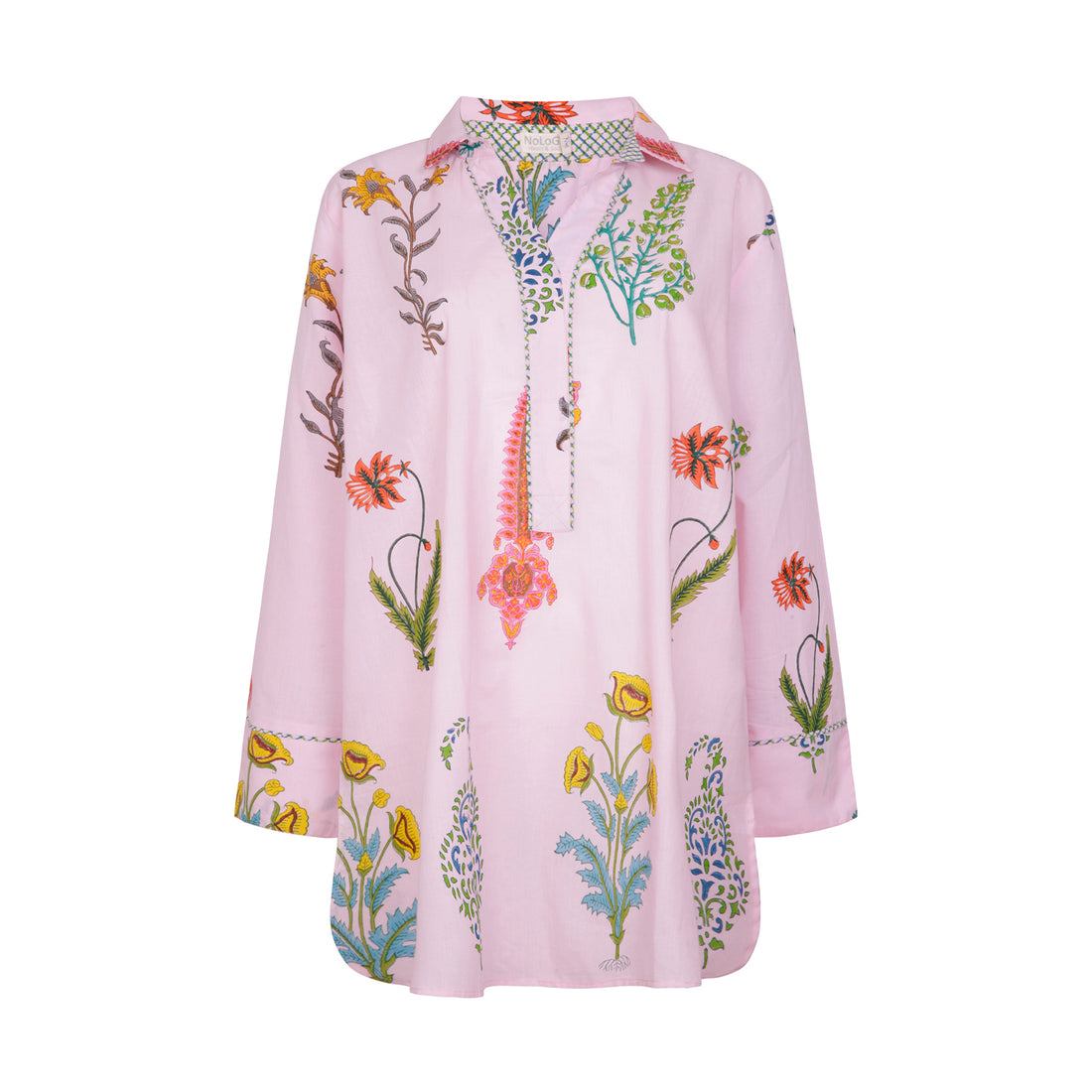 One Size Botanical Kurta Top Cotton - Himalayan Pink