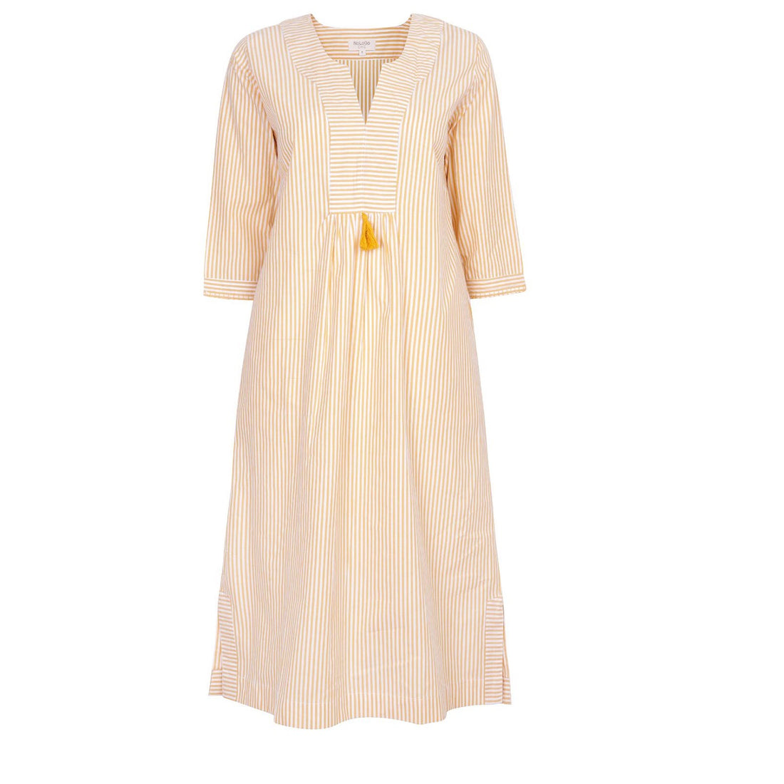 At-Ease Stripe Cotton Midi Dress - Gold and White
